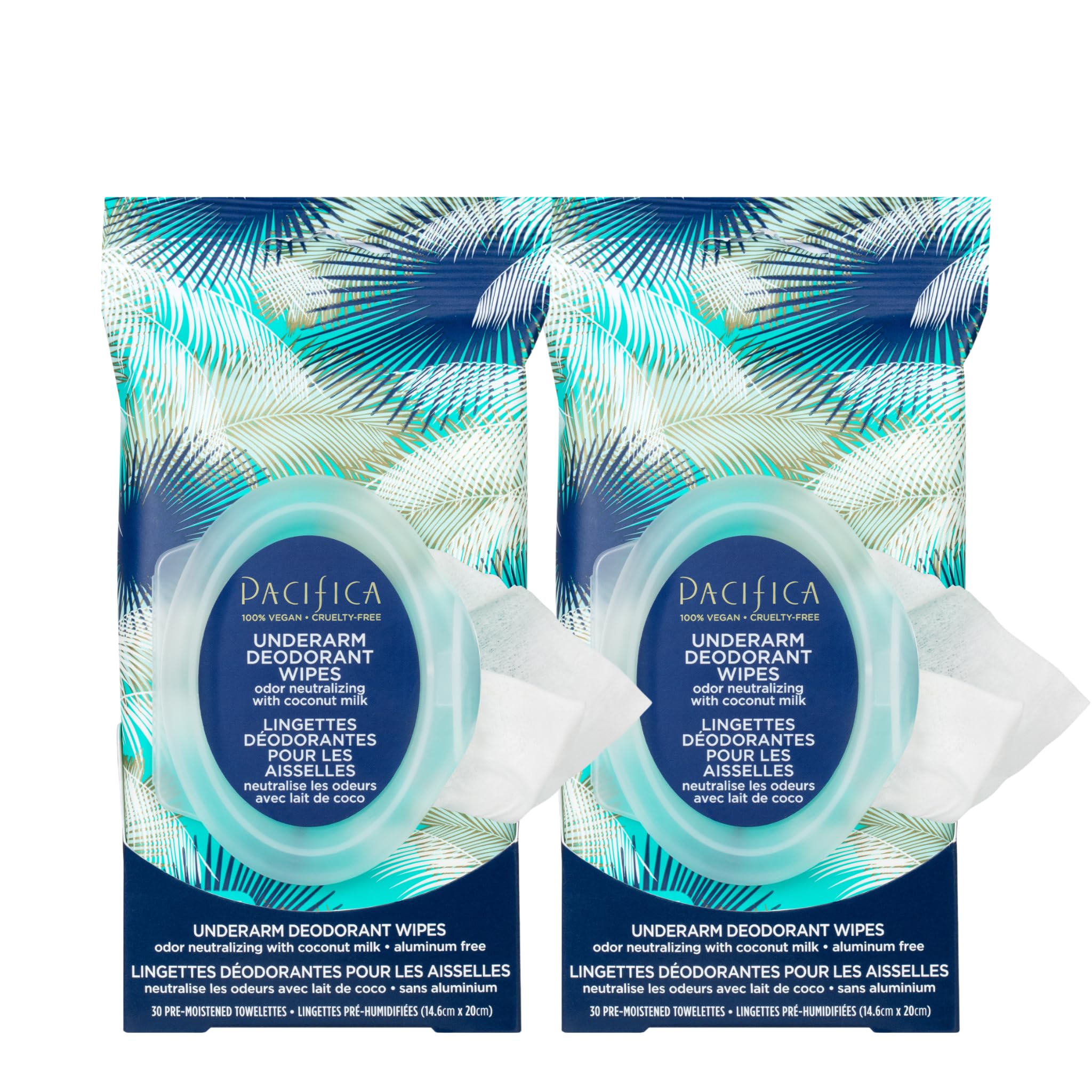 Foto 1 | Toallitas Desodorantes Pacifica con Leche de Coco 2 Paquetes de 30 Toallitas C/U - Venta Internacional