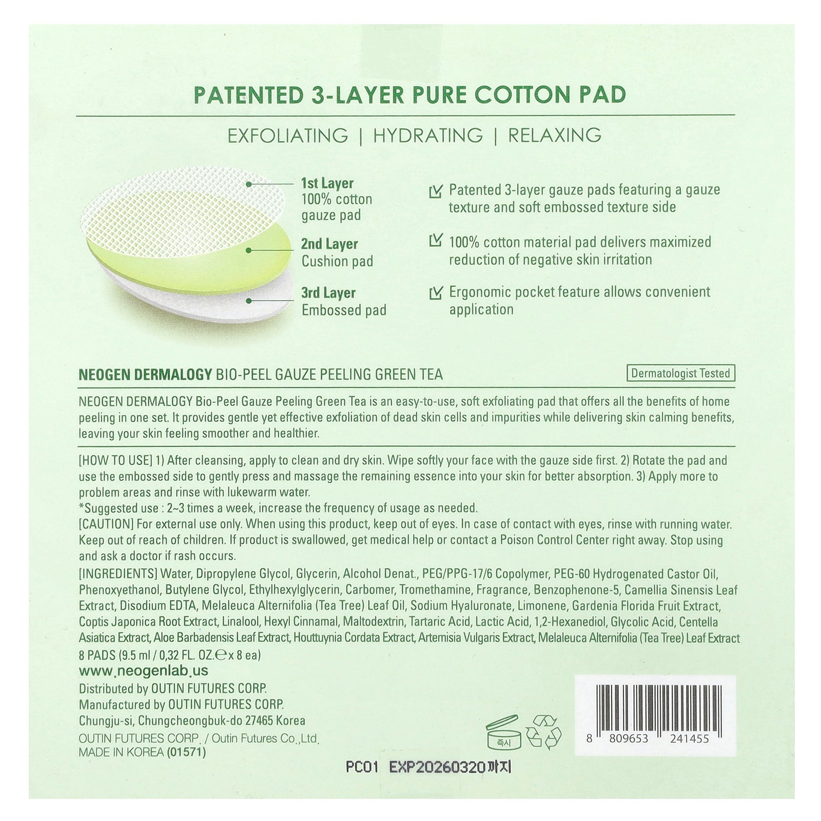 Foto 4 pulgar | Almohadillas Exfoliantes Neogen Bio-peel+ Gauze  Té Verde  9 5 Ml  8 Almohadillas - Venta Internacional.