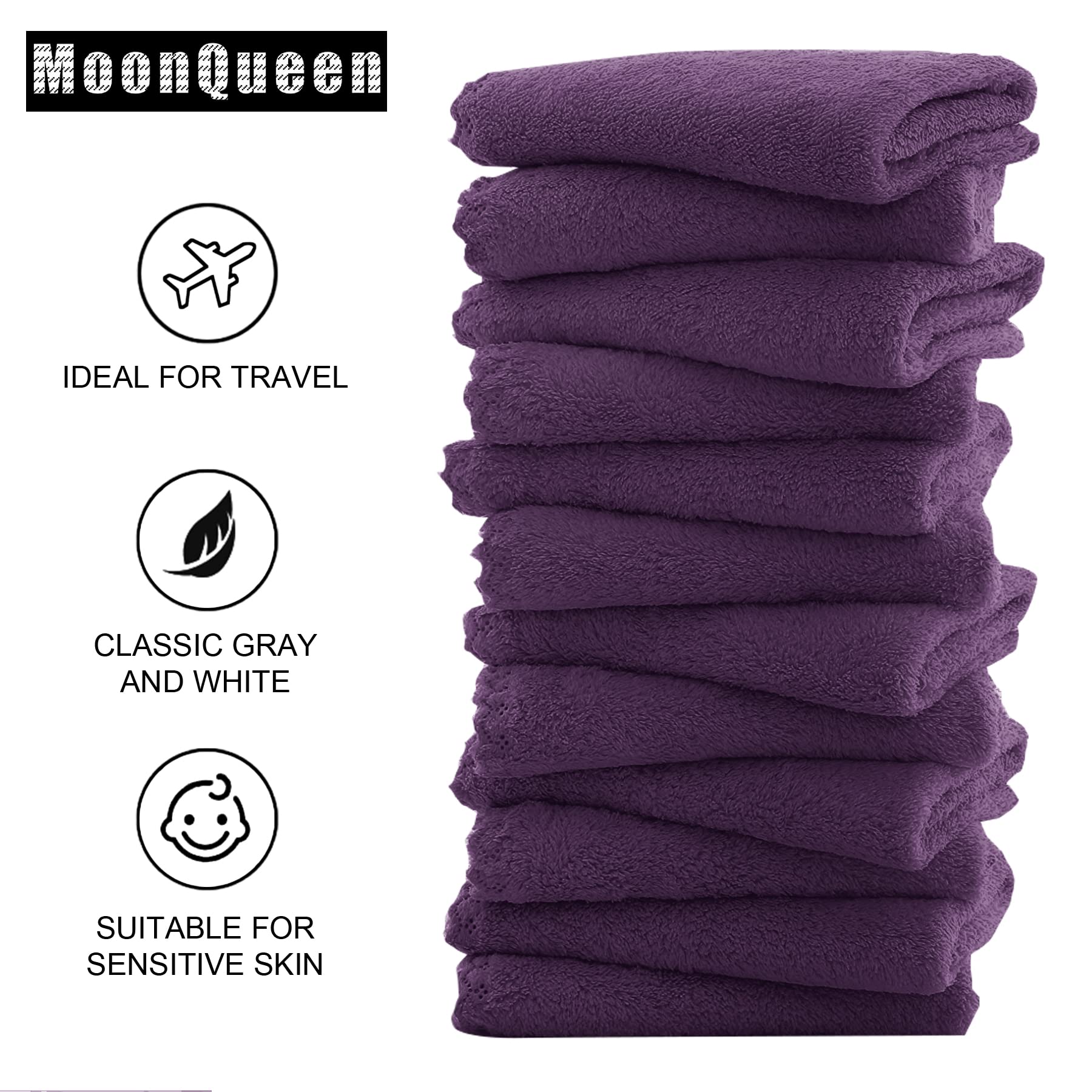 Foto 5 pulgar | Paños Faciales Moonqueen Microfibra 12 Piezas Morado - Venta Internacional