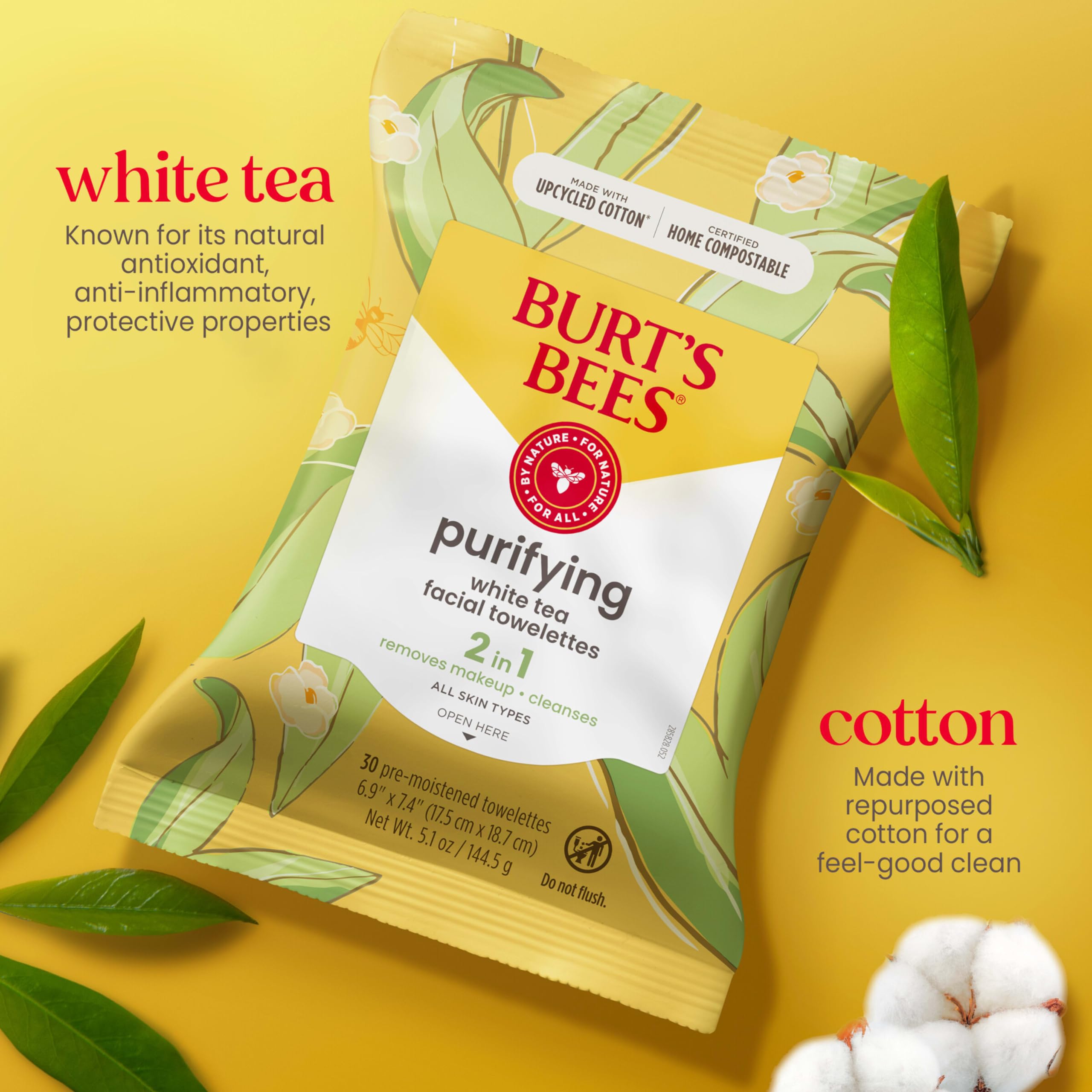 Foto 4 | Toallitas Limpiadoras Faciales Burt's Bees White Tea 30 Unidades (paquete De 3) - Venta Internacional.