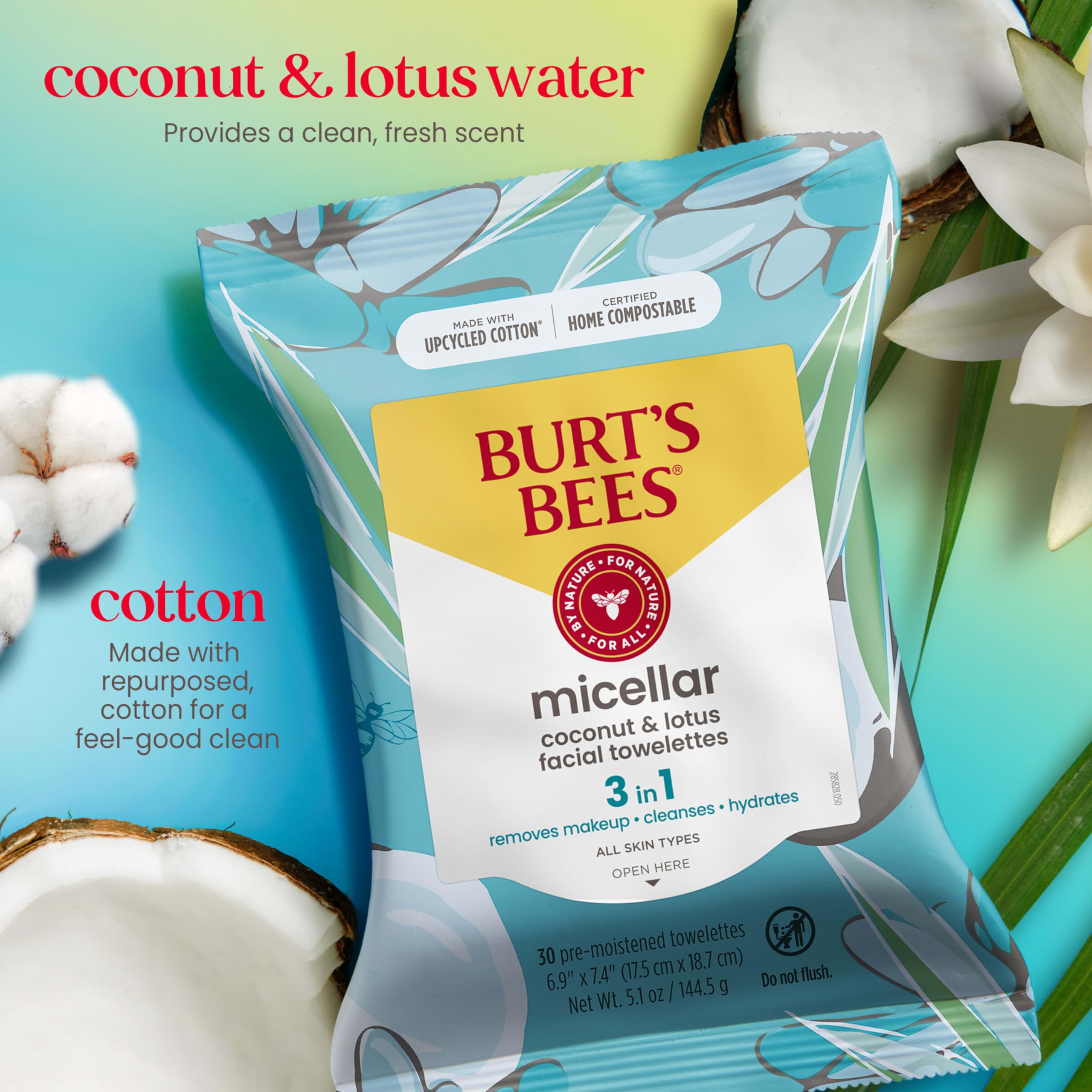 Foto 4 pulgar | Toallitas Faciales Burt's Bees Coconut & Lotus Micellar De 30 Unidades (paquete De 3) - Venta Internacional.