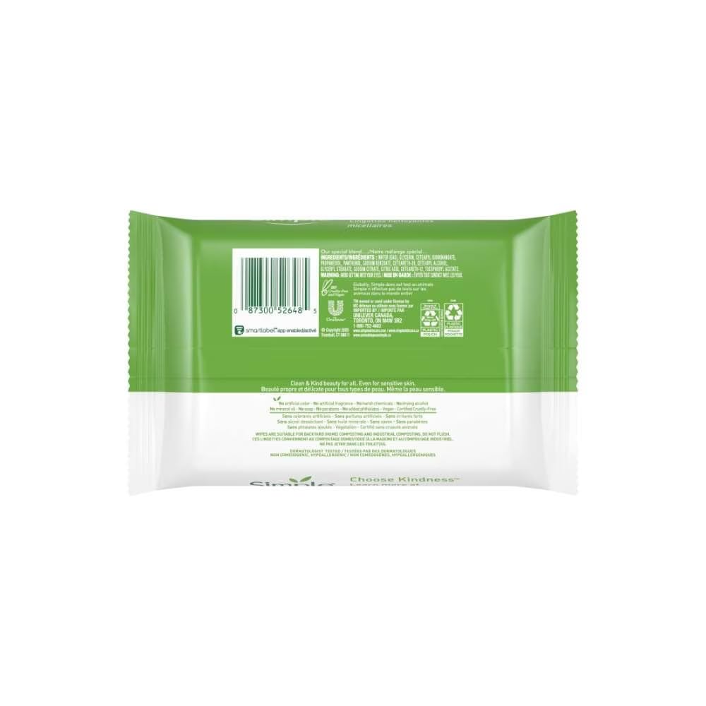 Foto 2 | Toallitas Limpiadoras Simple Kind To Skin Micellar 25 Toallitas X4 - Venta Internacional.