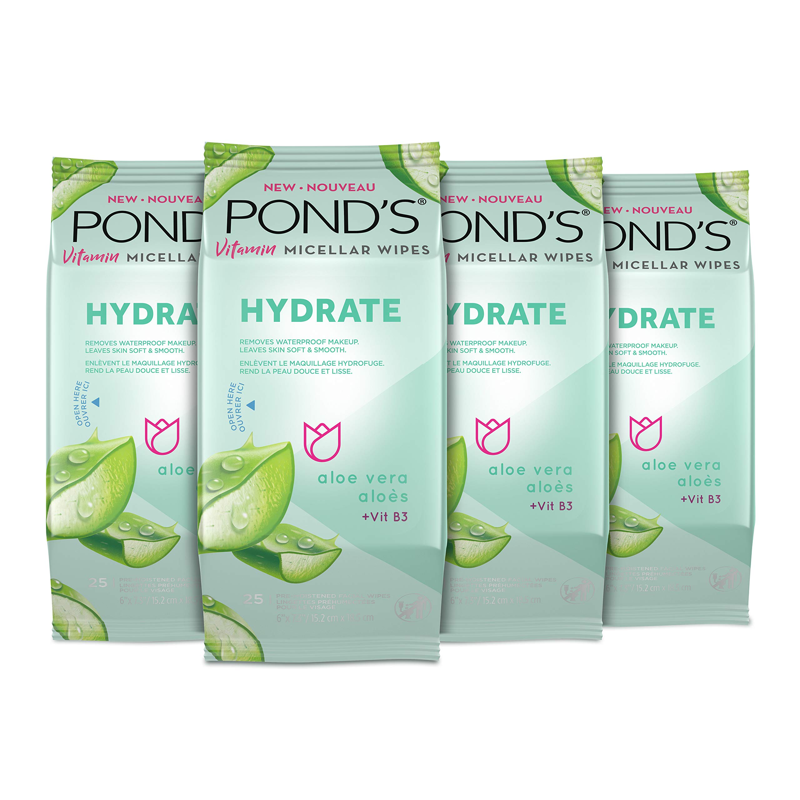 Toallitas Desmaquillantes Pond's Vitamin Micellar Aloe Vera 25x4 - Venta Internacional.