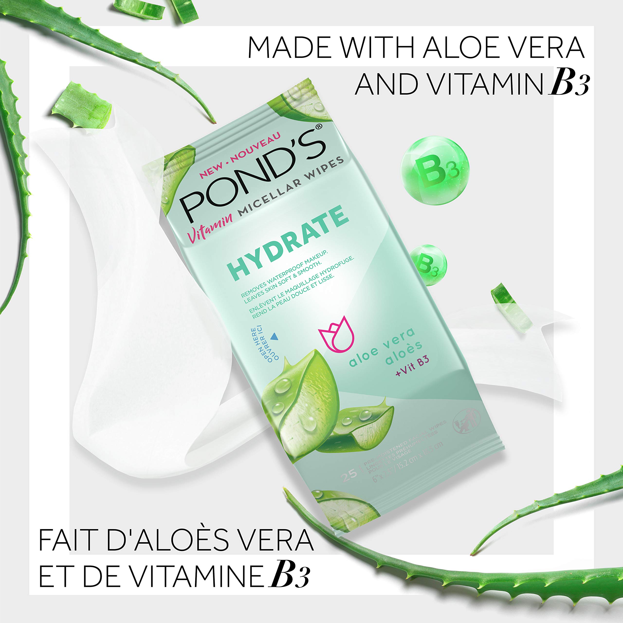 Foto 4 pulgar | Toallitas Desmaquillantes Pond's Vitamin Micellar Aloe Vera 25x4 - Venta Internacional.