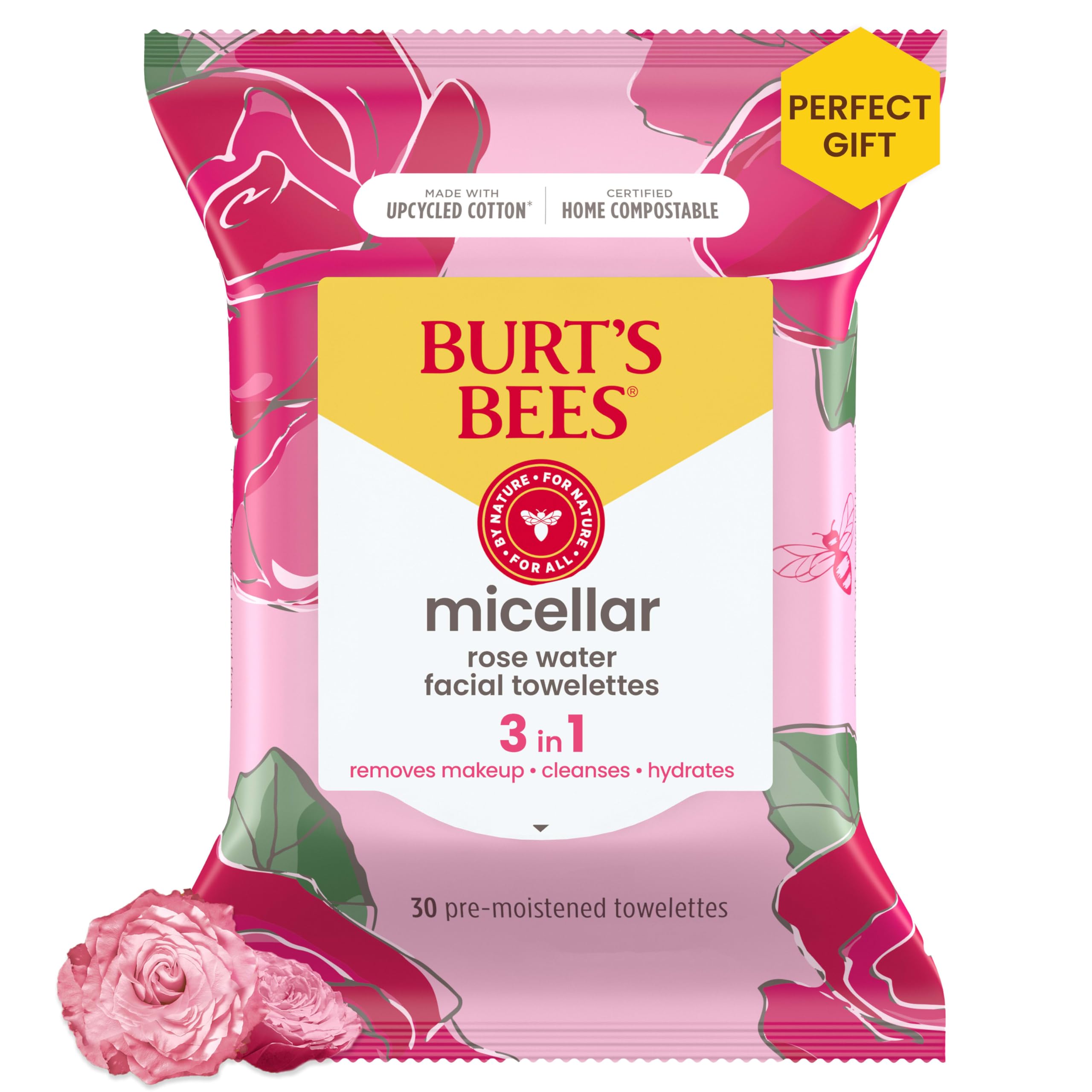 Toallitas Faciales Burt's Bees Micelares Con Agua De Rosas, 30 Unidades - Venta Internacional.