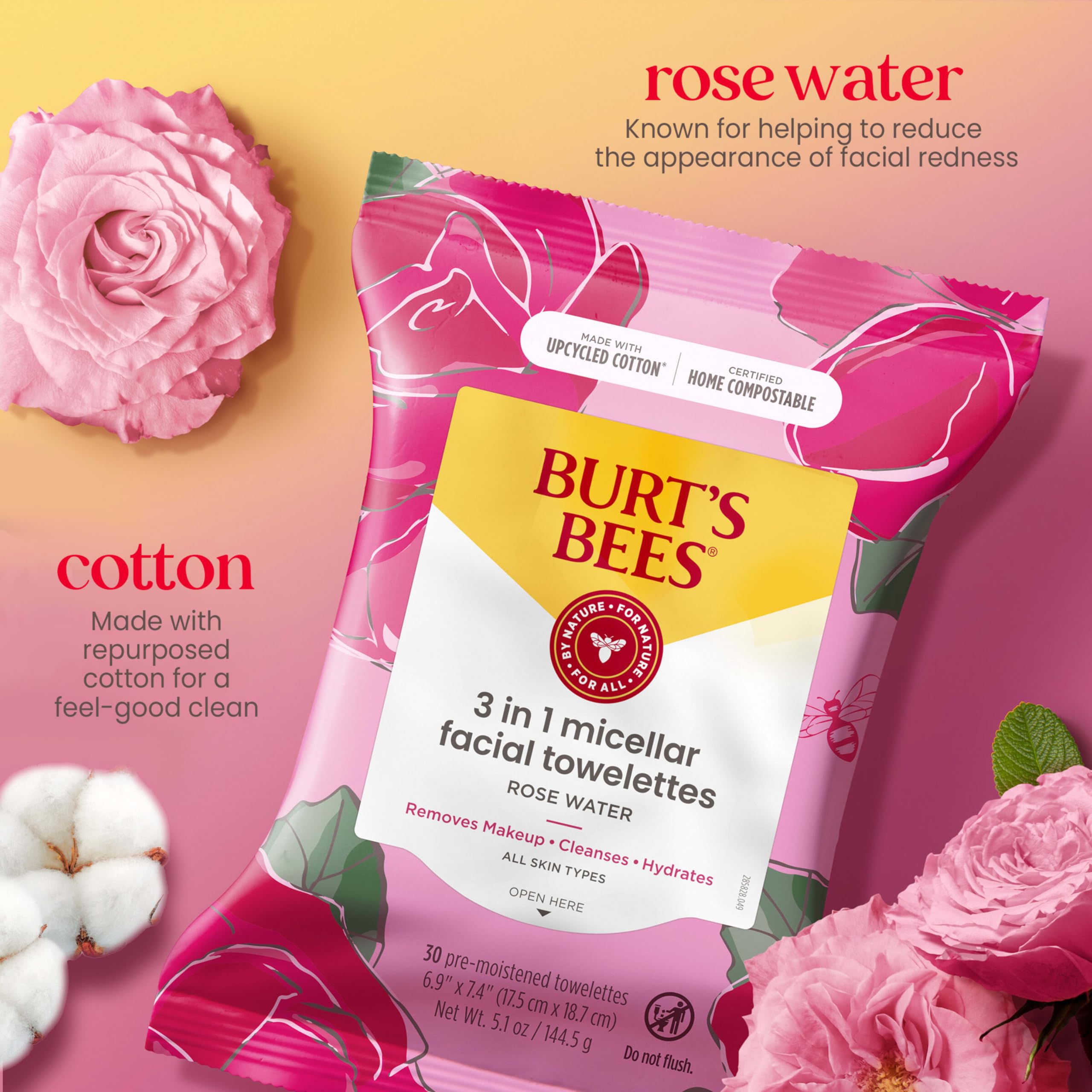 Foto 5 pulgar | Toallitas Faciales Burt's Bees Micelares Con Agua De Rosas, 30 Unidades - Venta Internacional.