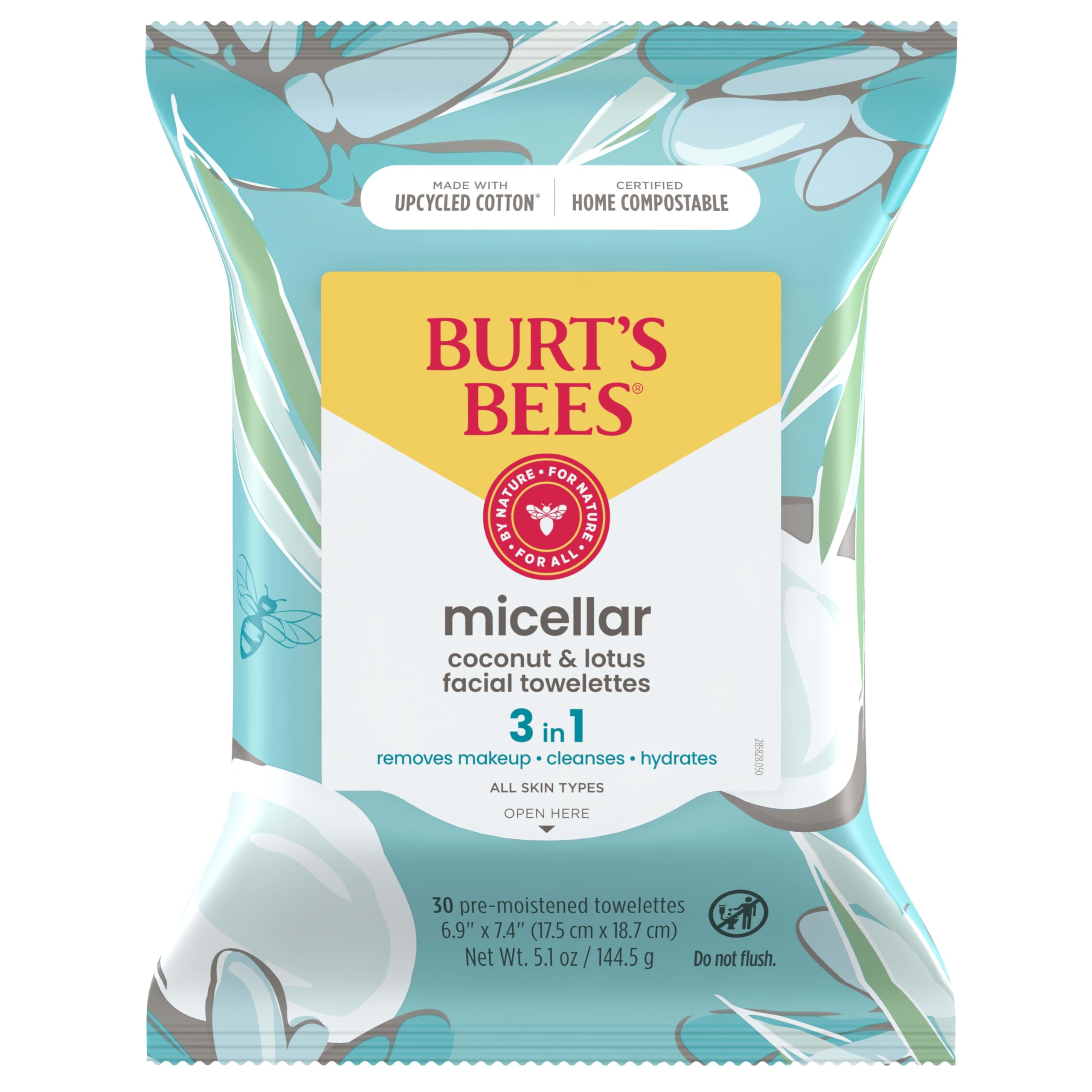 Toallitas Faciales Burt's Bees Micellar Con Coco Y Loto, 30 Unidades - Venta Internacional.