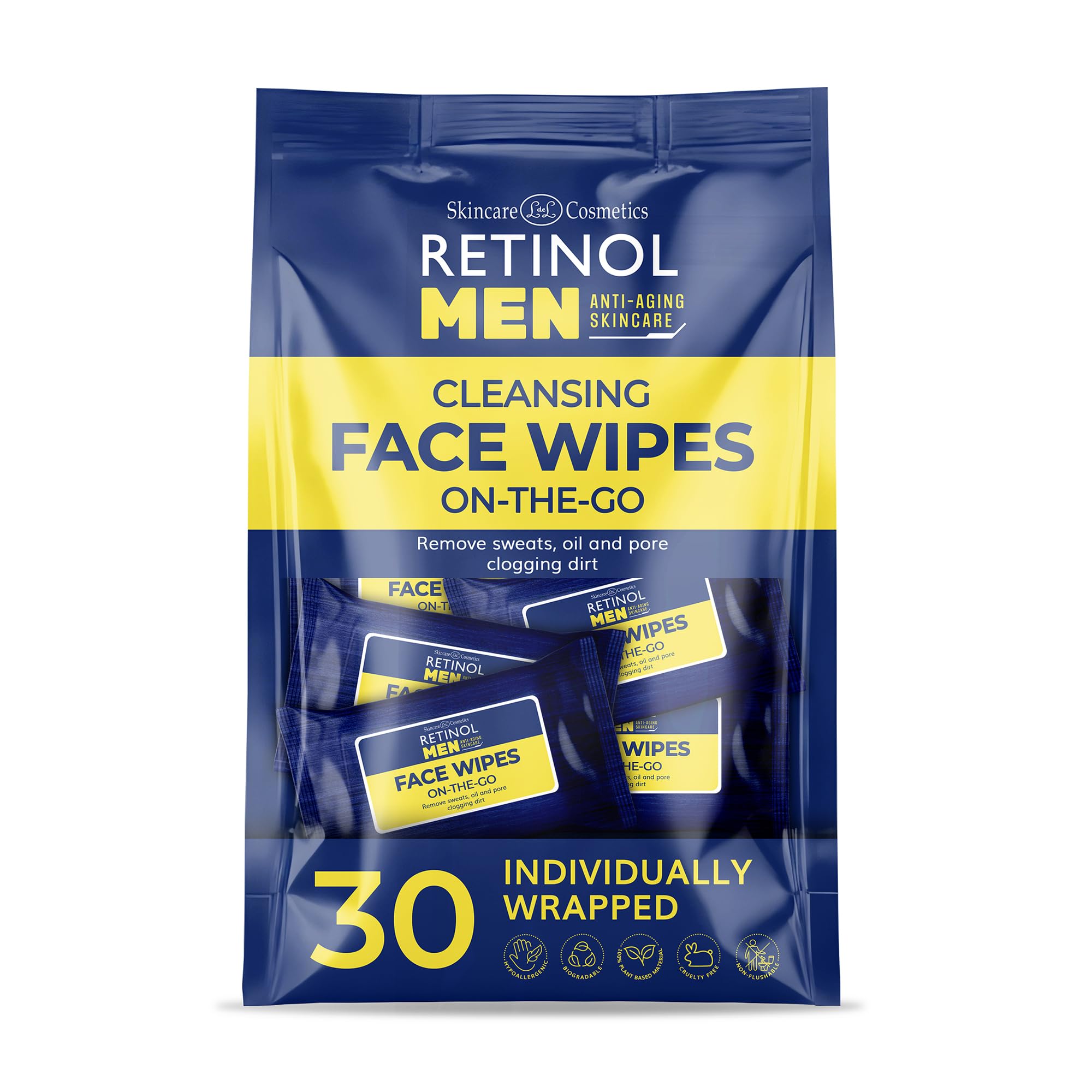 Toallitas Húmedas Con Retinol Para Hombre, Envueltas Individualmente Con Agua Micelar - Venta Internacional.