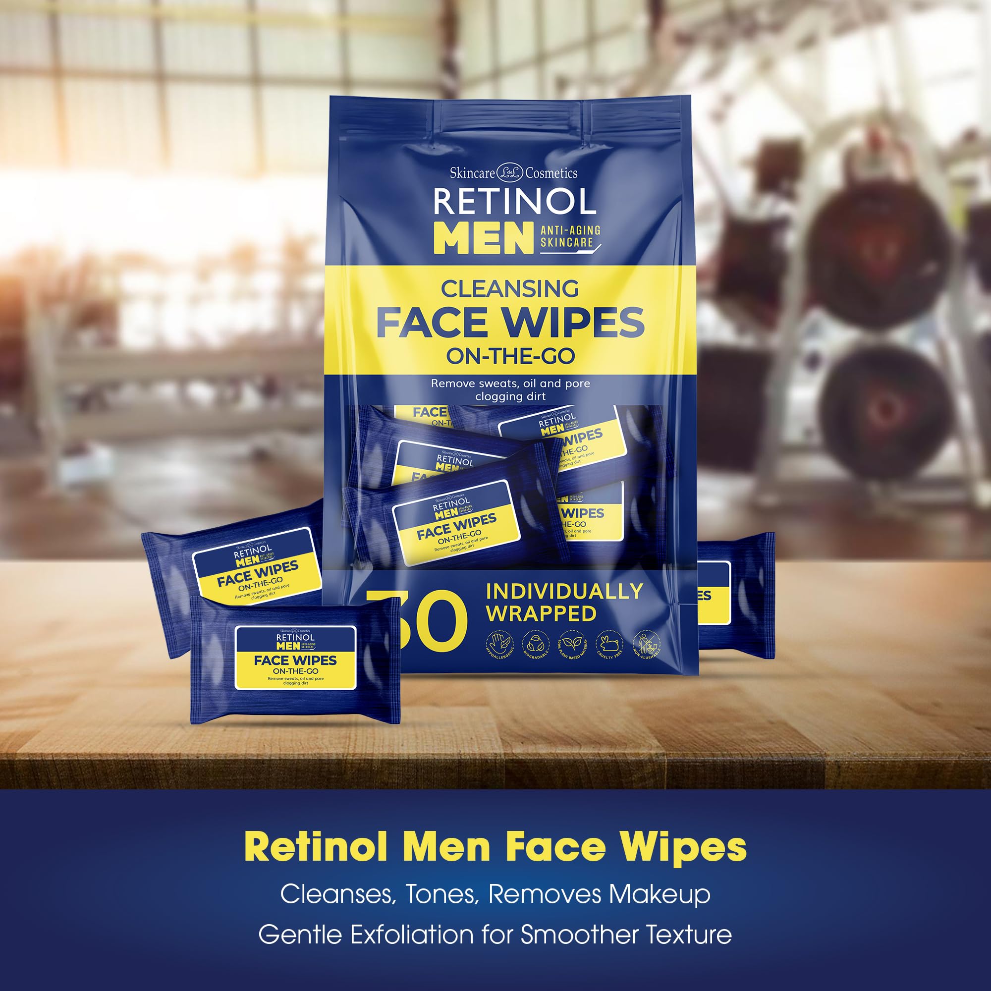 Foto 3 pulgar | Toallitas Húmedas Con Retinol Para Hombre, Envueltas Individualmente Con Agua Micelar - Venta Internacional.