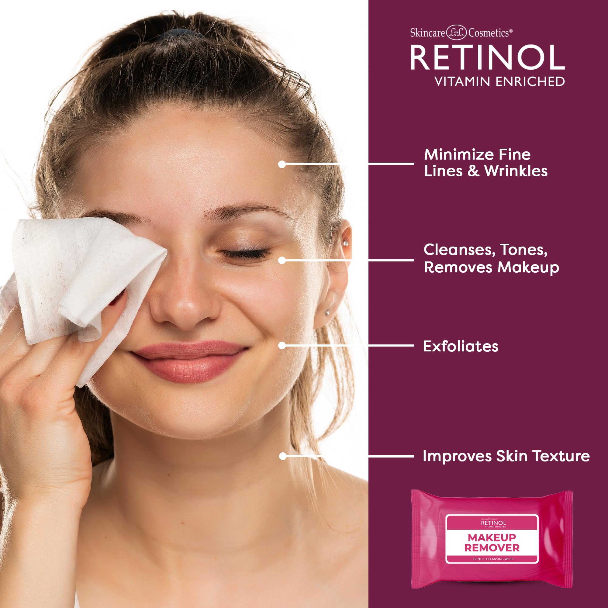 Foto 4 pulgar | Toallitas Desmaquillantes Retinol Con Agua Micelar, 30 Unidades - Venta Internacional.
