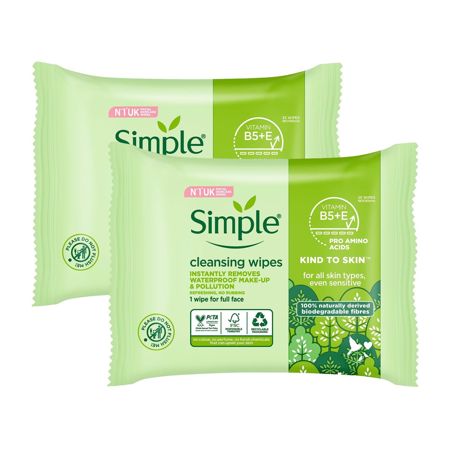 Foto 1 | Toallitas Limpiadoras Faciales Simple Kind To Skin 25 (paquete De 3) - Venta Internacional.
