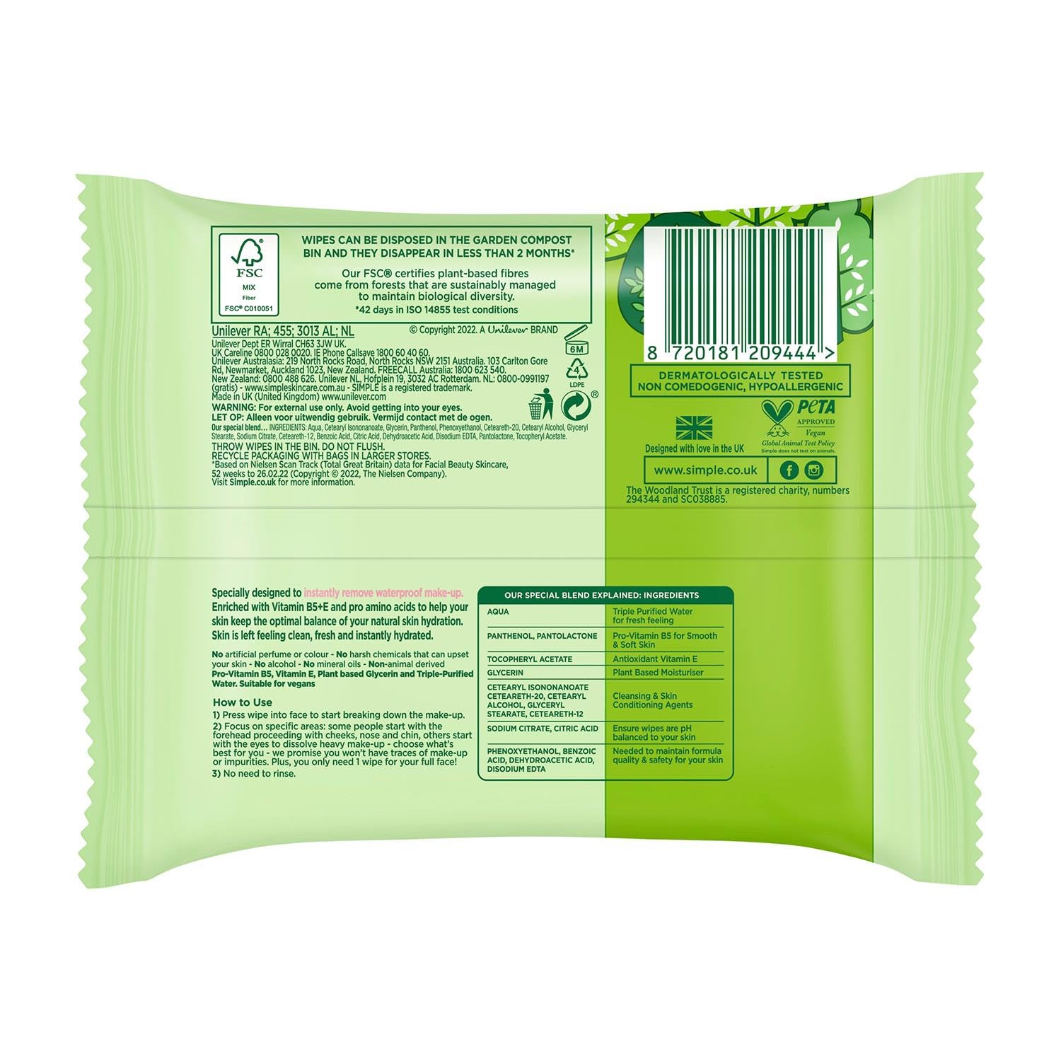 Foto 2 | Toallitas Limpiadoras Faciales Simple Kind To Skin 25 (paquete De 3) - Venta Internacional.