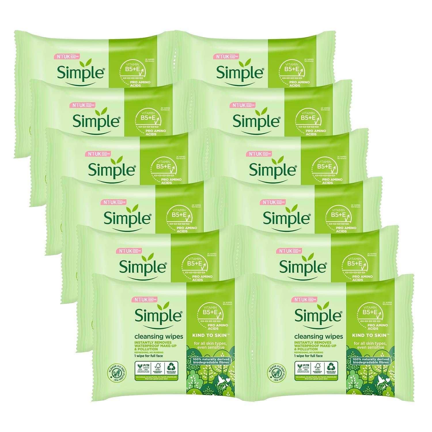 Foto 1 | Toallitas Limpiadoras Faciales Simple Kind To Skin, 25 Unidades X 6 - Venta Internacional.