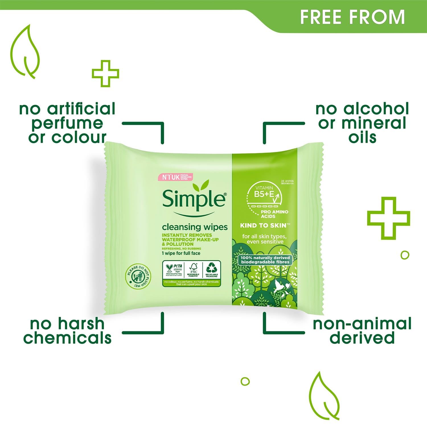 Foto 8 pulgar | Toallitas Limpiadoras Faciales Simple Kind To Skin, 25 Unidades X 6 - Venta Internacional.