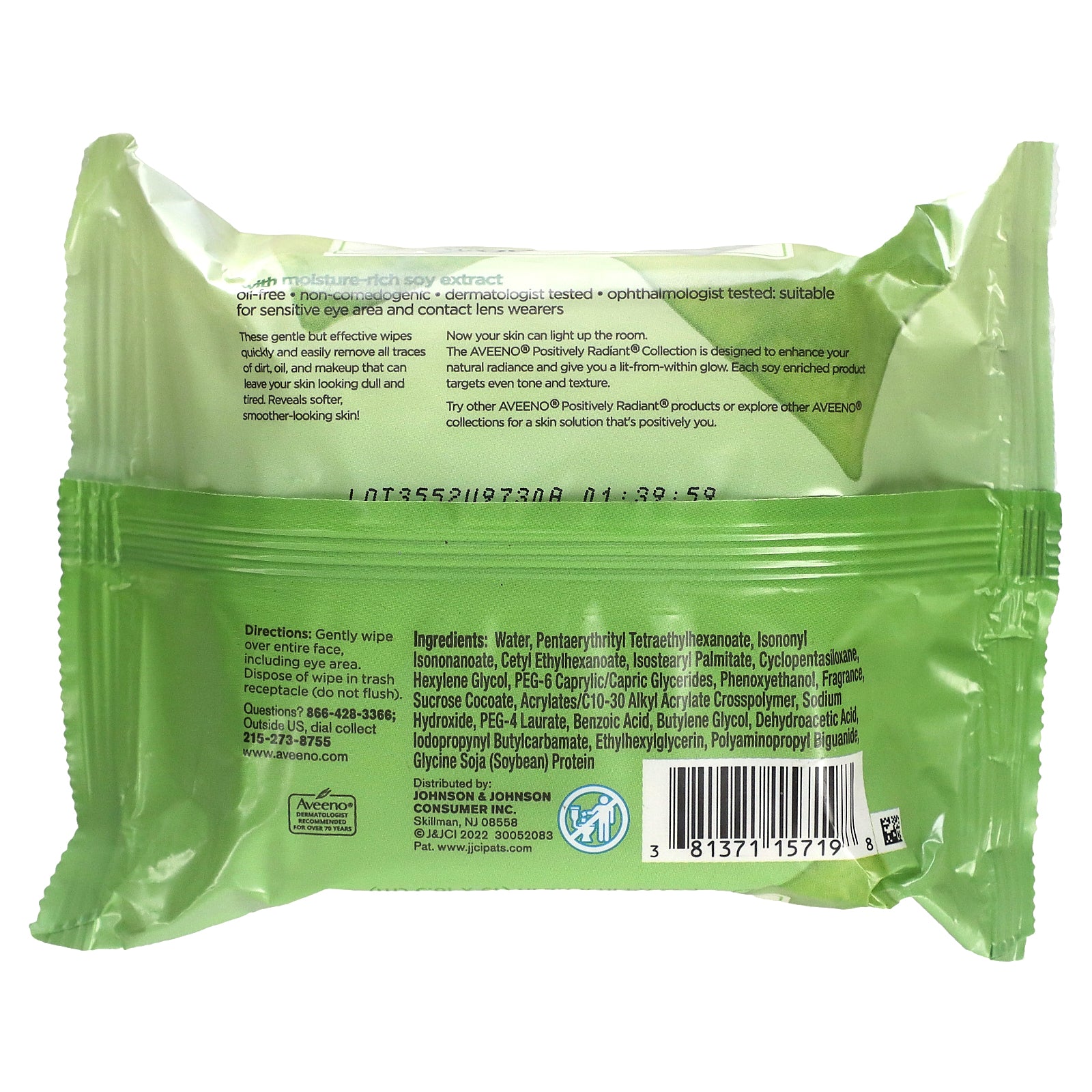 Foto 3 pulgar | Toallitas Desmaquillantes Aveeno Positively Radiant 25 Toallitas - Venta Internacional.