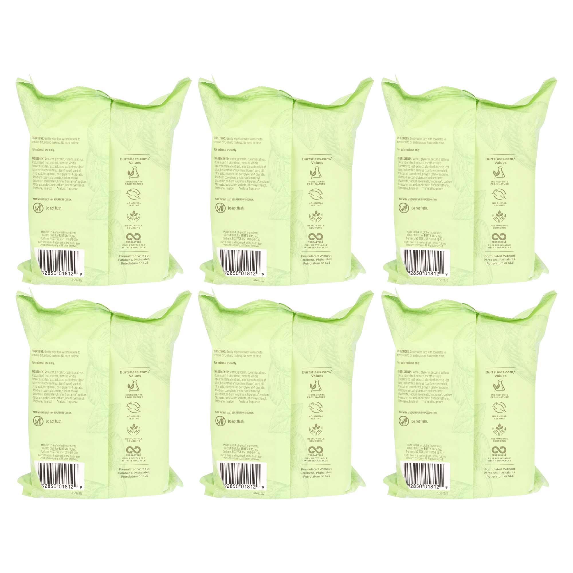 Foto 2 | Toallitas Limpiadoras Faciales Burts Bees  Pepino Y Salvia  Paquete De 6 - Venta Internacional.