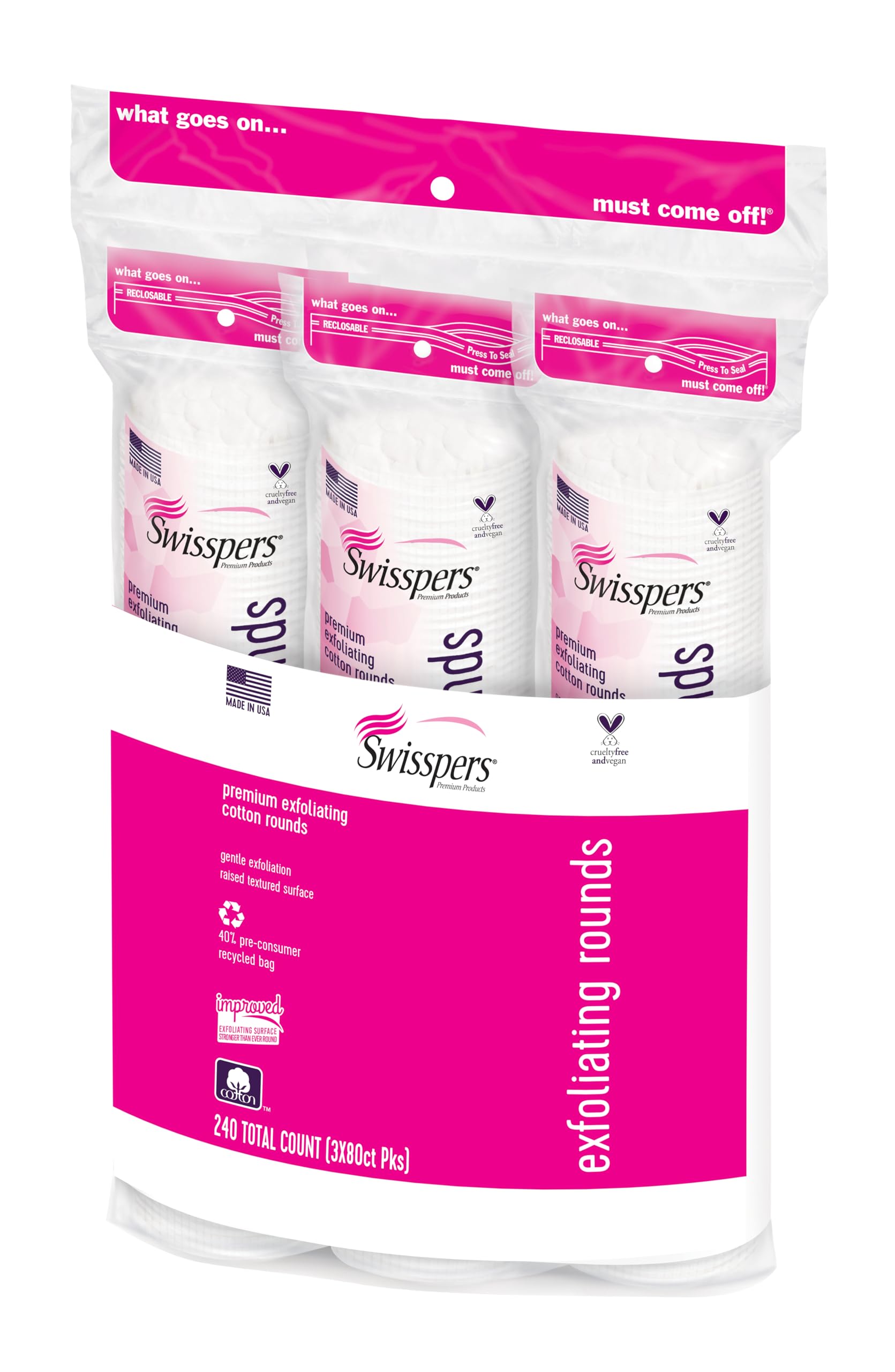 Foto 2 pulgar | Exfoliante Cotton Rounds Swisspers Premium  80 Unidades  X3 - Venta Internacional.