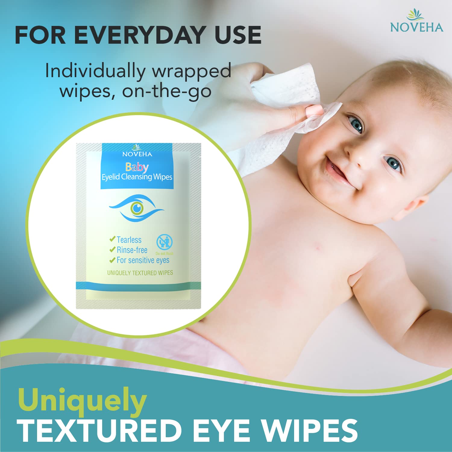 Foto 4 pulgar | Toallitas Para Párpados Y Pestañas Para Bebés Noveha Safe & Natural 60 Toallitas - Venta Internacional.