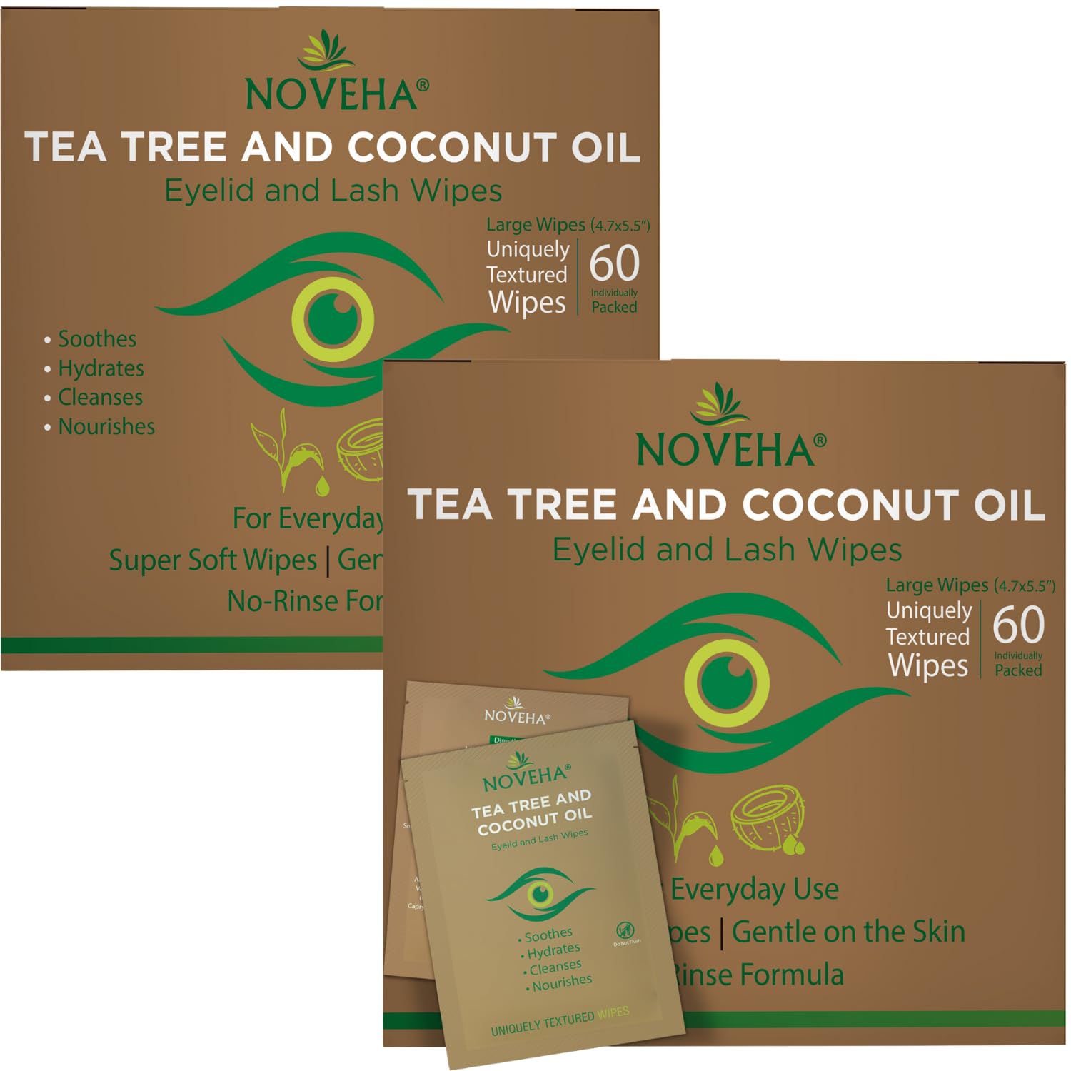 Foto 2 pulgar | Toallitas Para Párpados Y Pestañas Noveha Con Aceite De Coco Y Árbol De Té X60 - Venta Internacional.