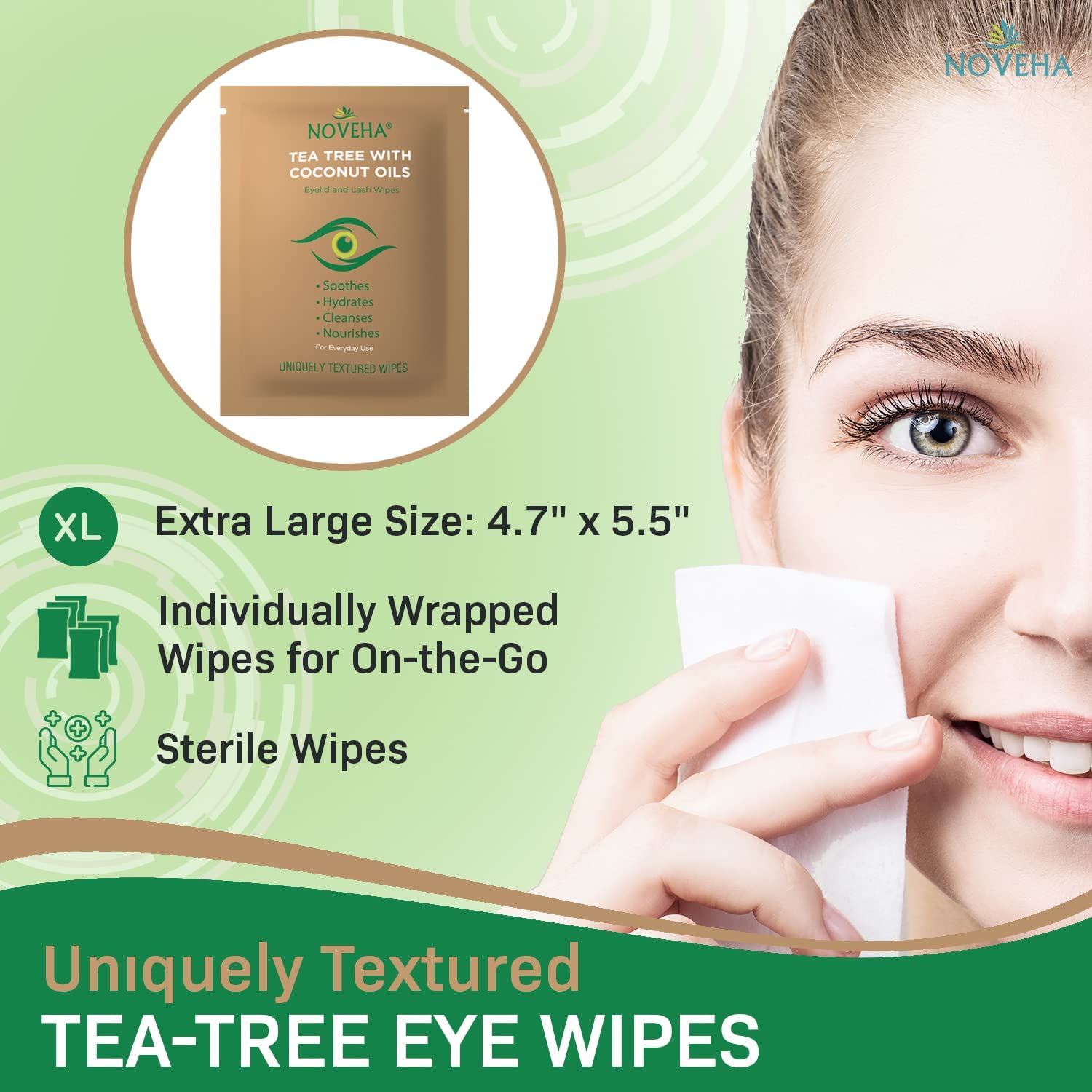 Foto 6 | Toallitas Para Párpados Y Pestañas Noveha Con Aceite De Coco Y Árbol De Té X60 - Venta Internacional.
