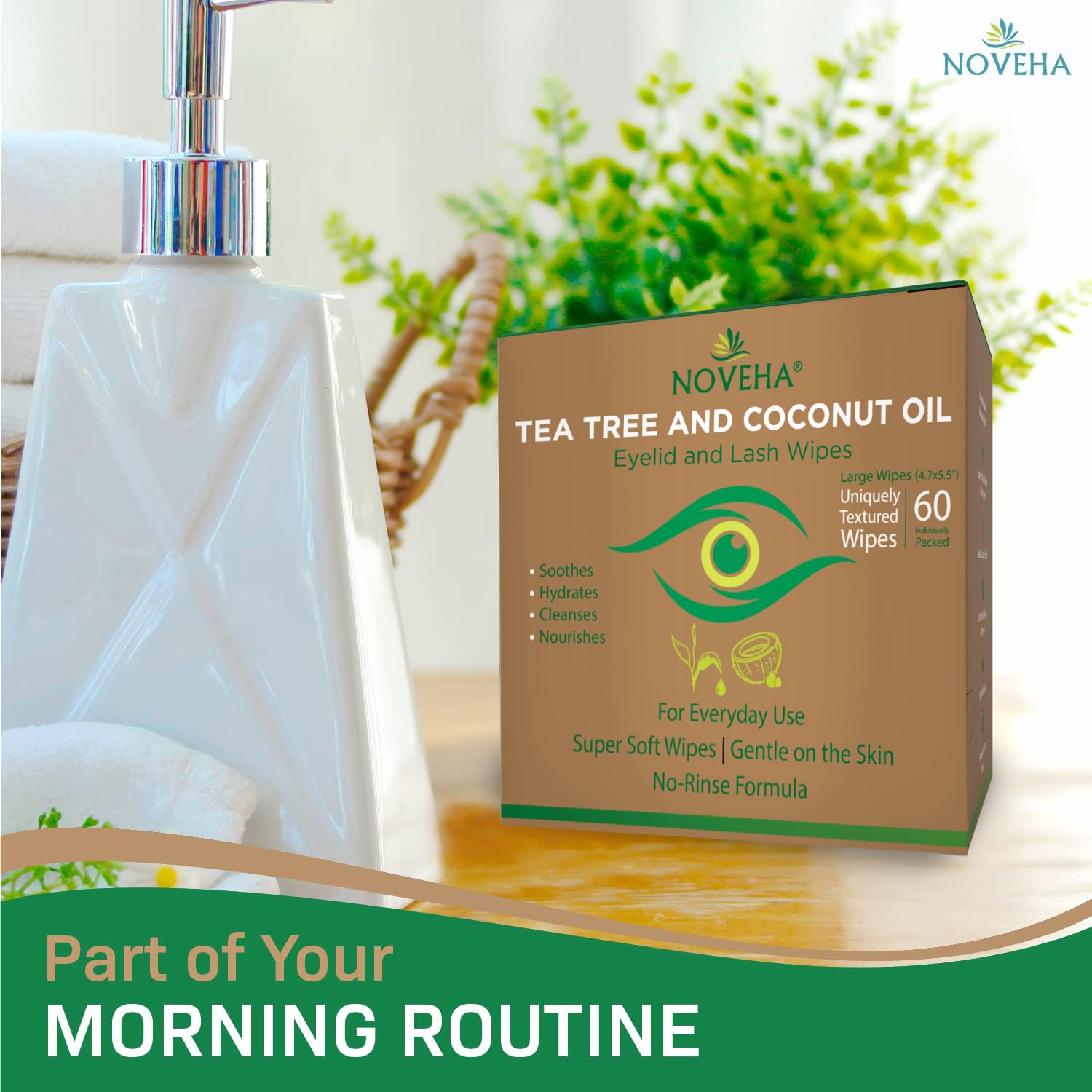 Foto 7 | Toallitas Para Párpados Y Pestañas Noveha Con Aceite De Coco Y Árbol De Té X60 - Venta Internacional.