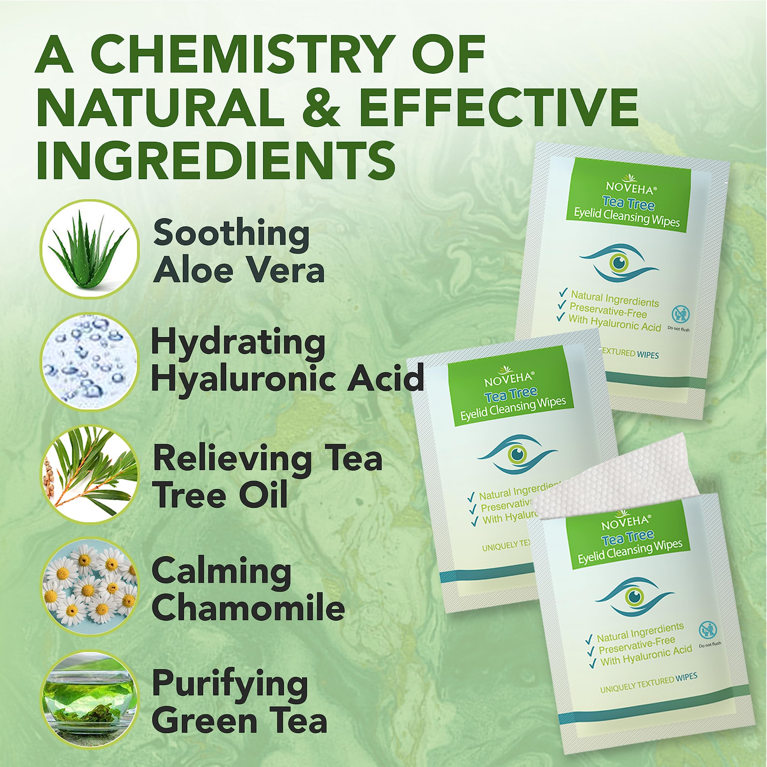Foto 3 | Toallitas Para Párpados Y Pestañas Noveha Con Aceite De Árbol De Té Con Ácido Hialurónico - Venta Internacional.