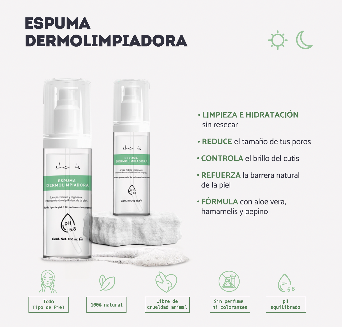 Foto 3 pulgar | Espuma She Is Skincare Dermolimpiadora Hidratante Facial 160 ml