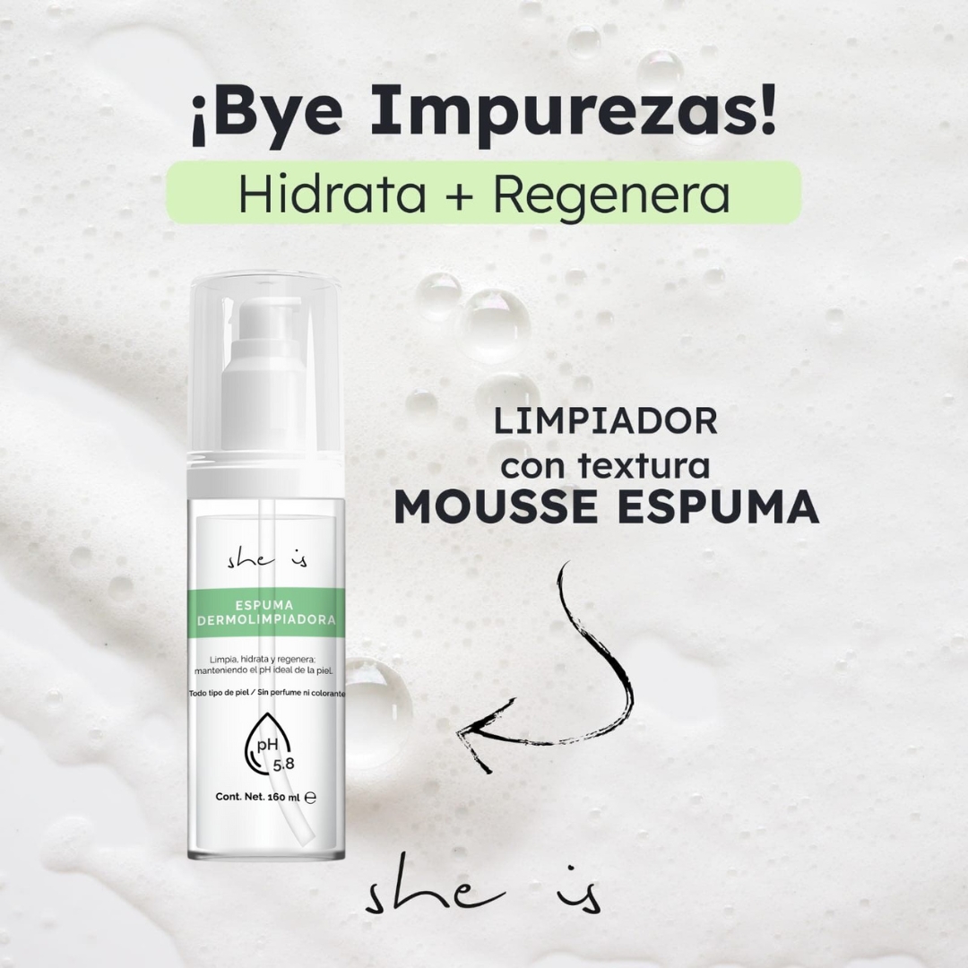 Foto 5 pulgar | Espuma She Is Skincare Dermolimpiadora Hidratante Facial 160 ml