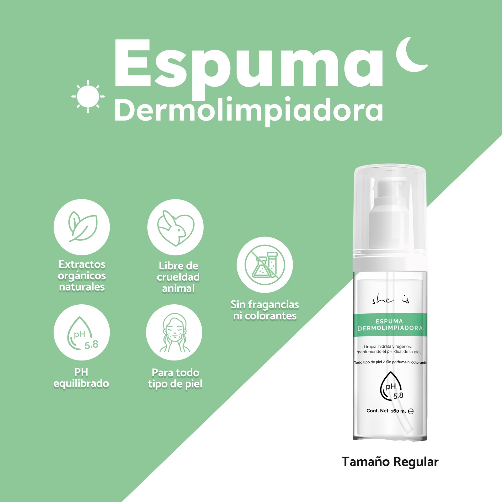 Foto 6 pulgar | Espuma She Is Skincare Dermolimpiadora Hidratante Facial 160 ml