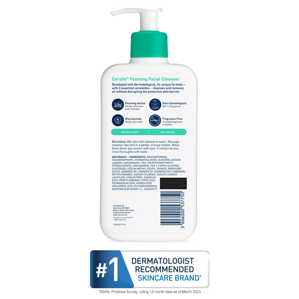 Foto 7 pulgar | Limpiador Facial Cerave Foaming Daily Face Wash, 355 Ml, Aceite - Venta Internacional.