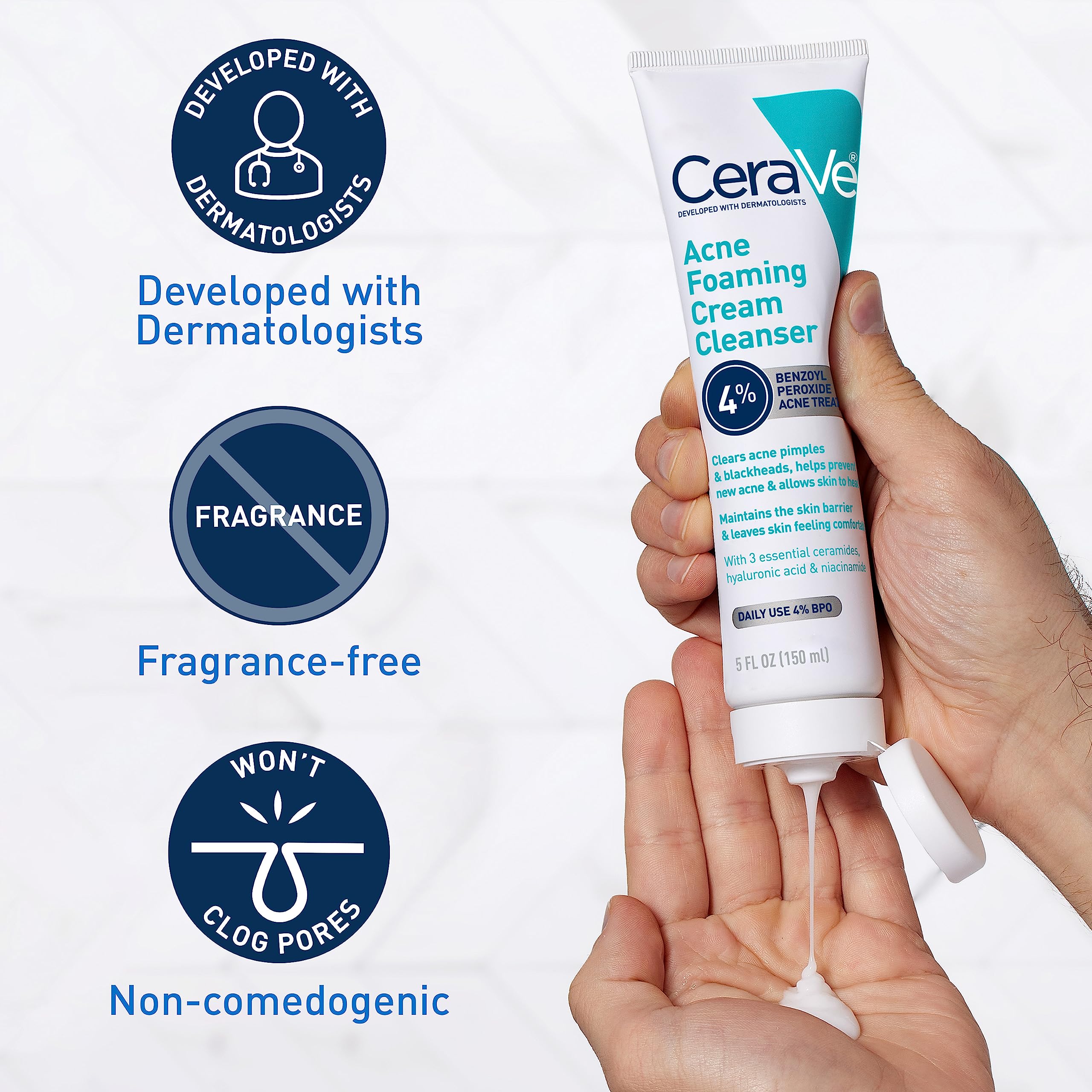 Foto 6 pulgar | Crema Limpiadora Espumosa Para Acné Face Wash Cerave, 150 Ml Con Peróxido De Benzoilo Al 4% - Venta Internacional.