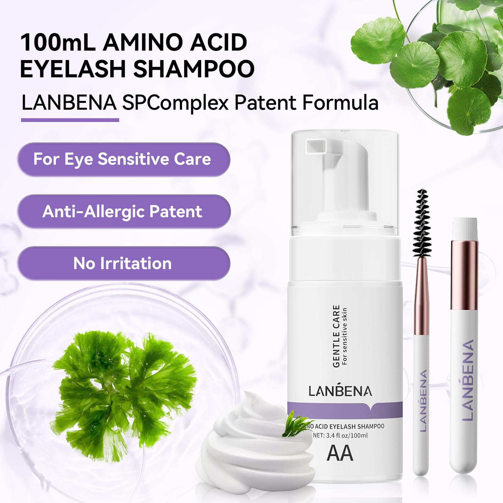 Foto 3 pulgar | Limpiador De Extensiones De Pestañas Lanbena 100 Ml Con Aminoácidos - Venta Internacional.