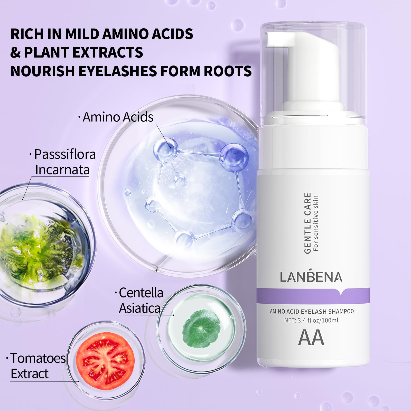Foto 5 pulgar | Limpiador De Extensiones De Pestañas Lanbena 100 Ml Con Aminoácidos - Venta Internacional.