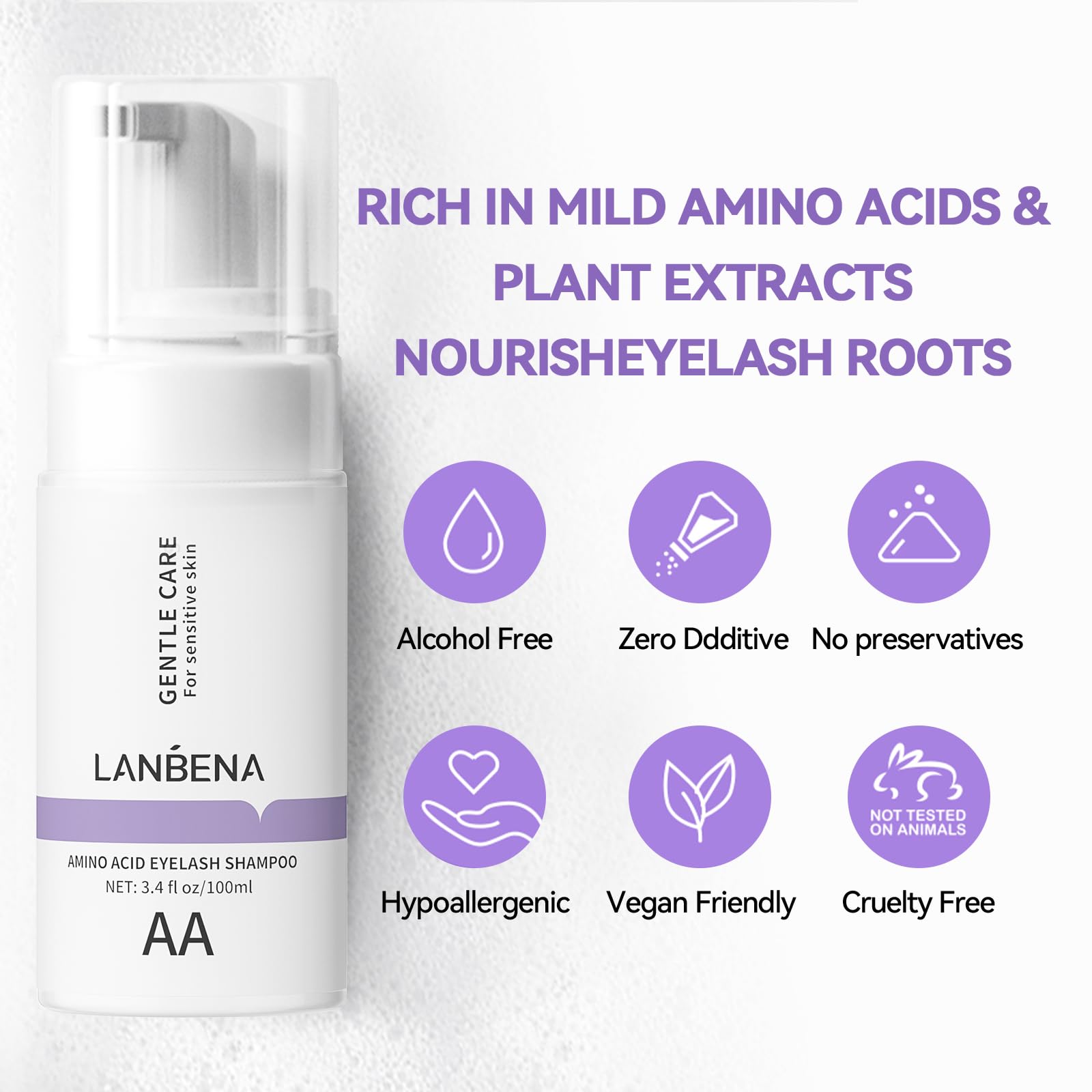 Foto 7 pulgar | Limpiador De Extensiones De Pestañas Lanbena 100 Ml Con Aminoácidos - Venta Internacional.