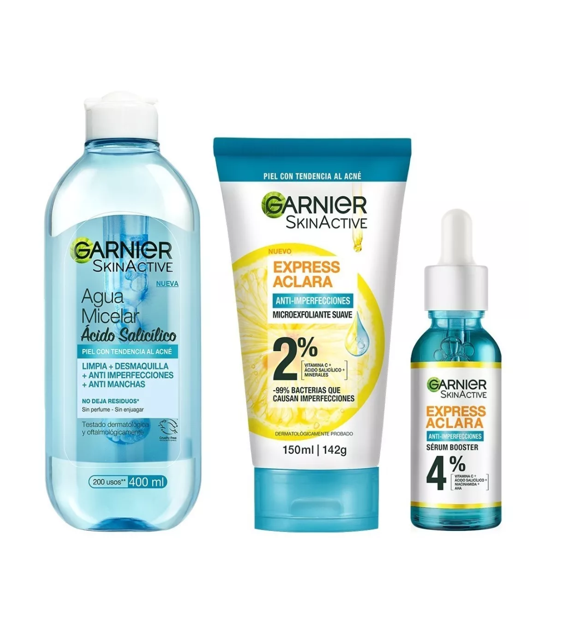 Kit Garnier Rutina Express Aclara Anti Acné Ácido Salicílico 3 Piezas