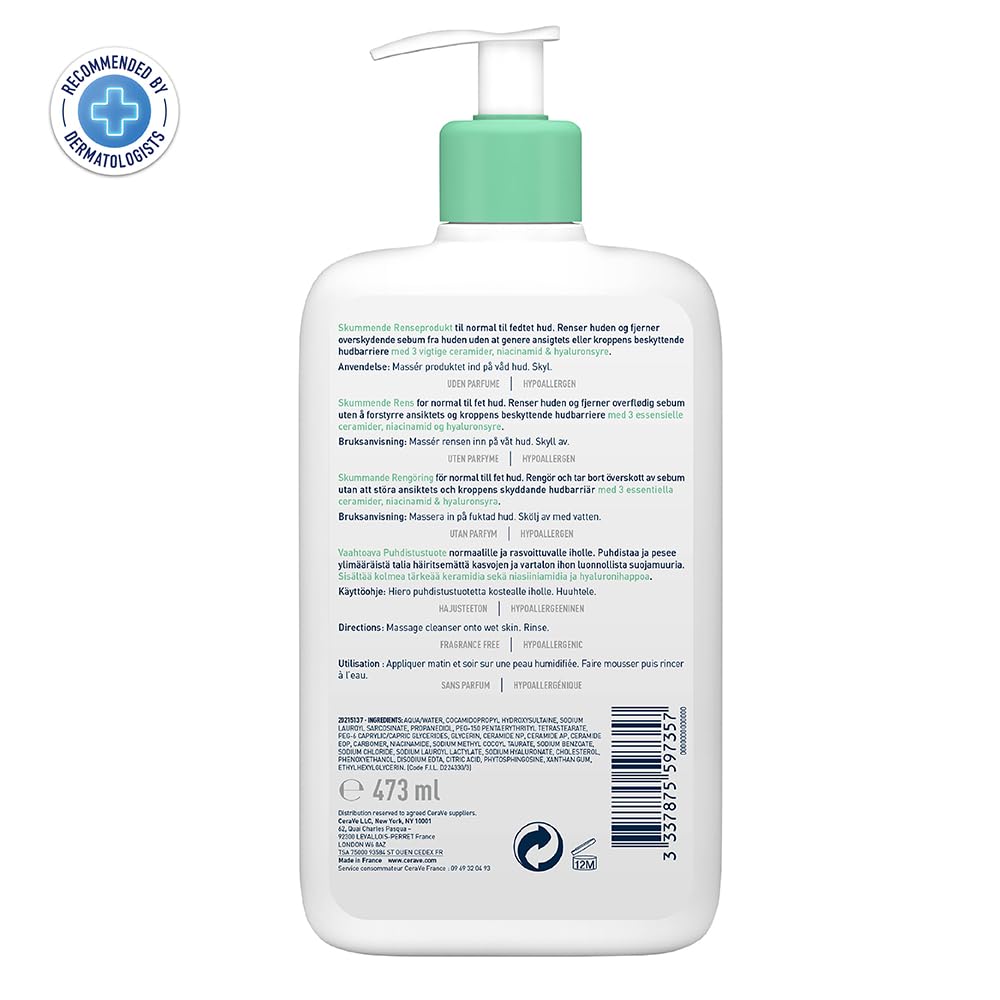 Foto 3 pulgar | Limpiador Cerave Foaming, 473 Ml, Con Niacinamida, Para Pieles Normales A Grasas - Venta Internacional.