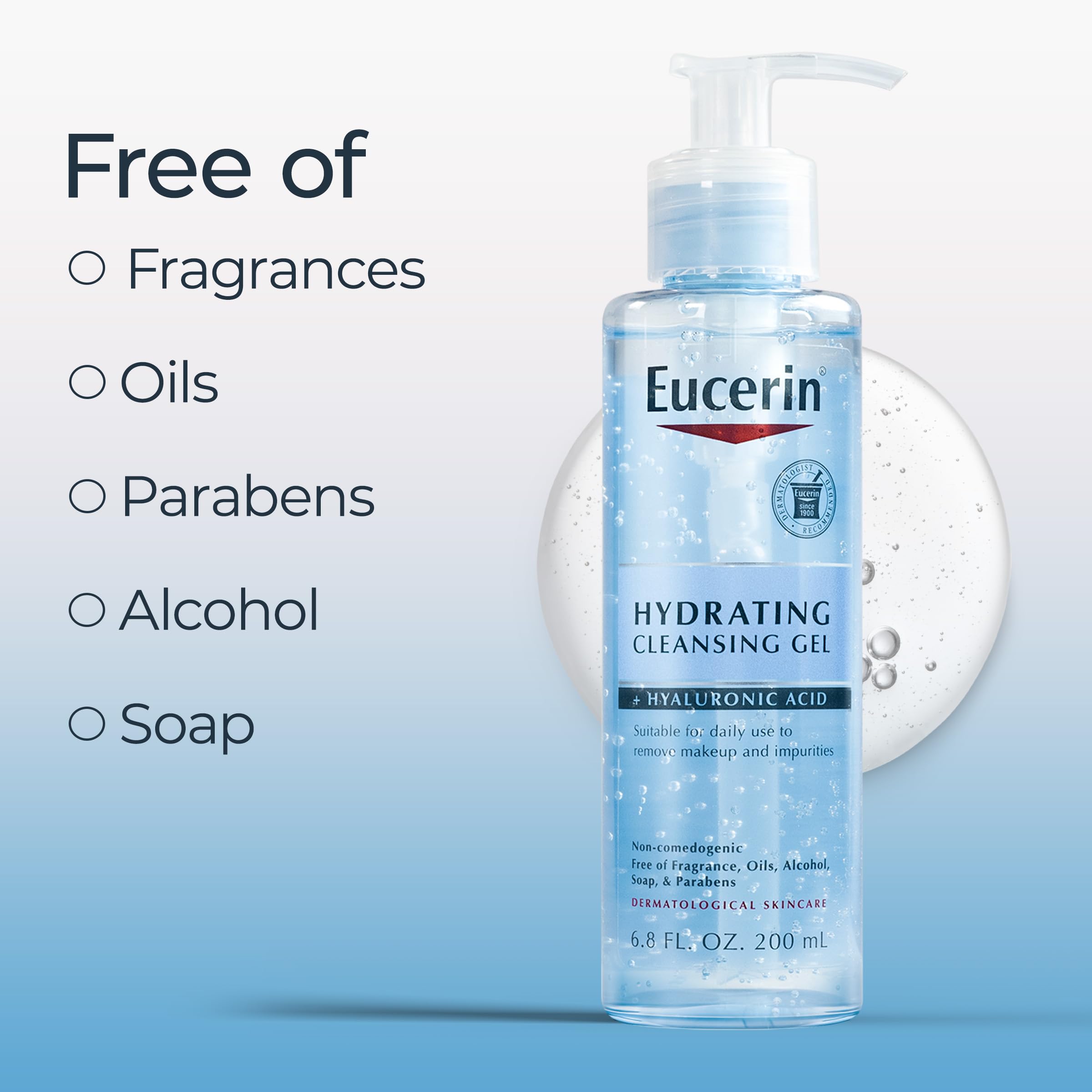 Foto 4 | Gel Limpiador Eucerin Hydrating Con Ácido Hialurónico, Botella De 200 Ml - Venta Internacional.