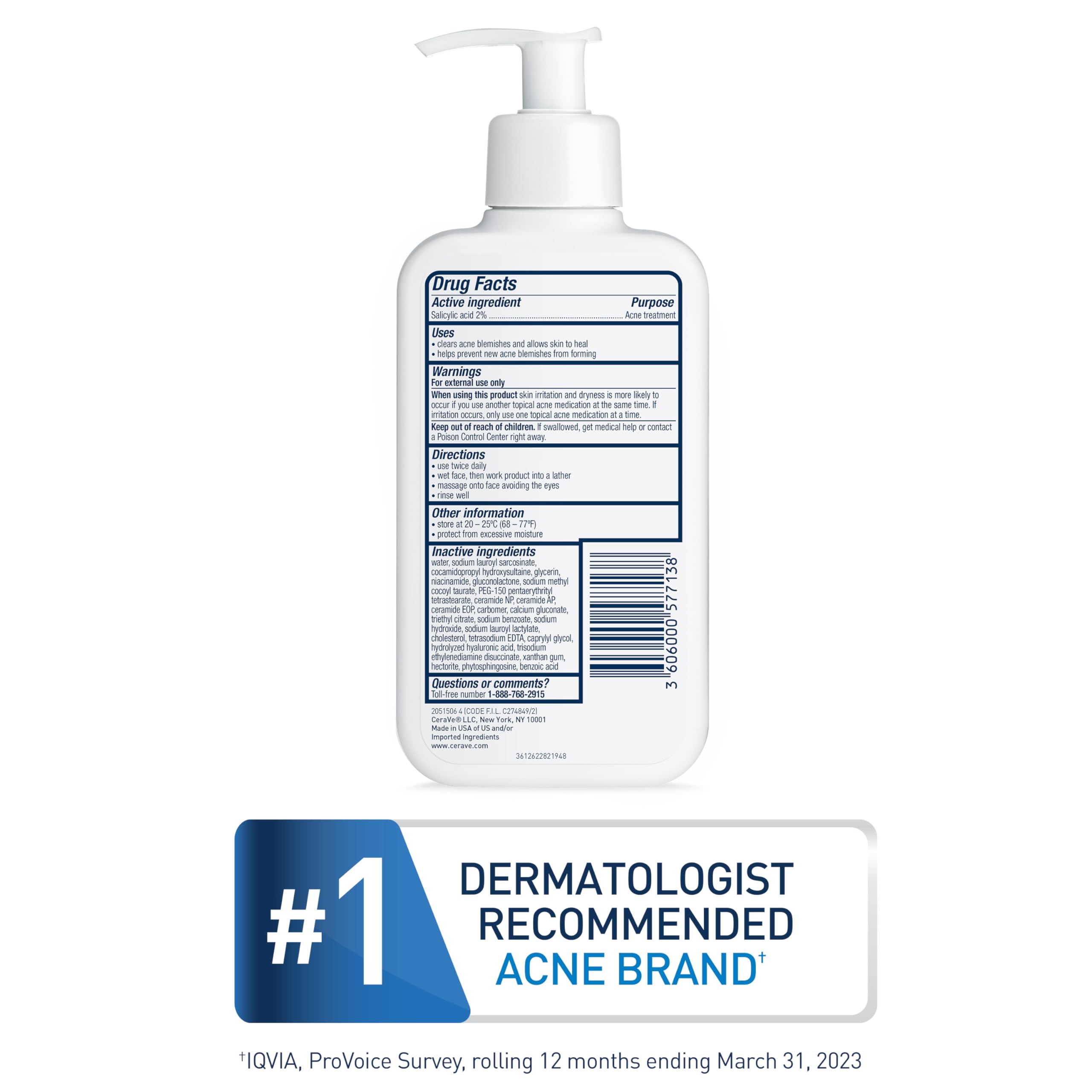 Foto 5 pulgar | Limpiador Cerave Acne Control Con 2% De Ácido Salicílico, 480 Ml, Sin Fragancia - Venta Internacional.