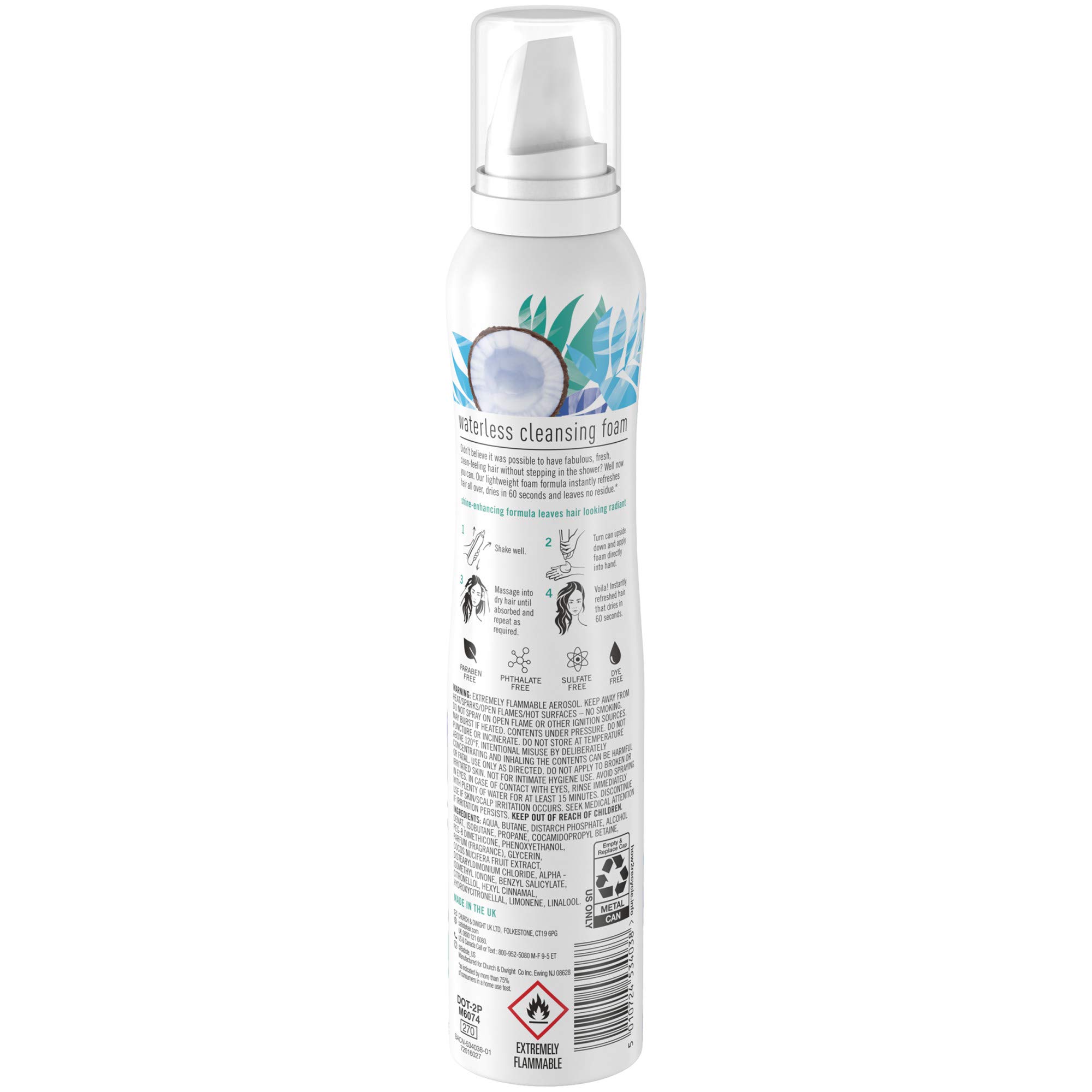 Foto 3 pulgar | Espuma Limpiadora Sin Agua Batiste Cleanse + Shine Coconut 100 Ml - Venta Internacional.