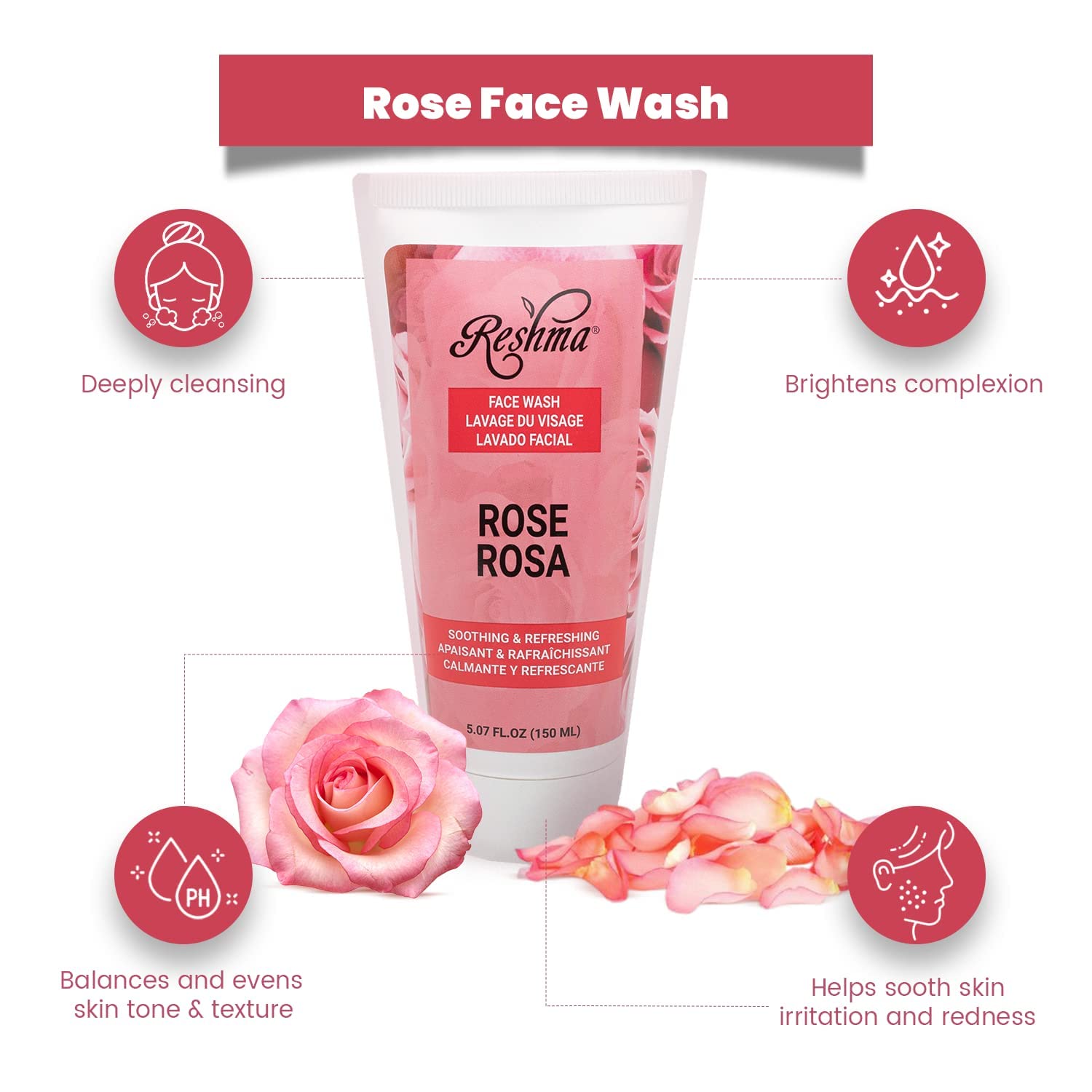 Foto 6 | Jabón Facial Reshma Beauty Rose Para Todo Tipo De Piel 180 Ml (x6) - Venta Internacional.