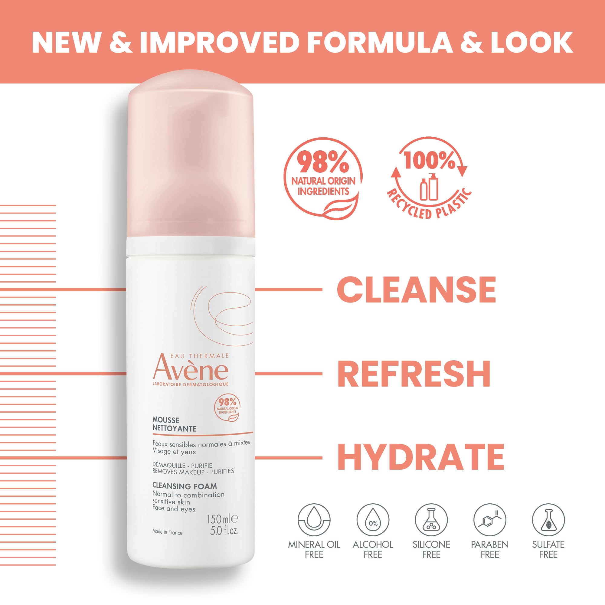 Foto 2 | Espuma Limpiadora Eau Thermale Avène Sin Jabón 150 Ml - Venta Internacional.