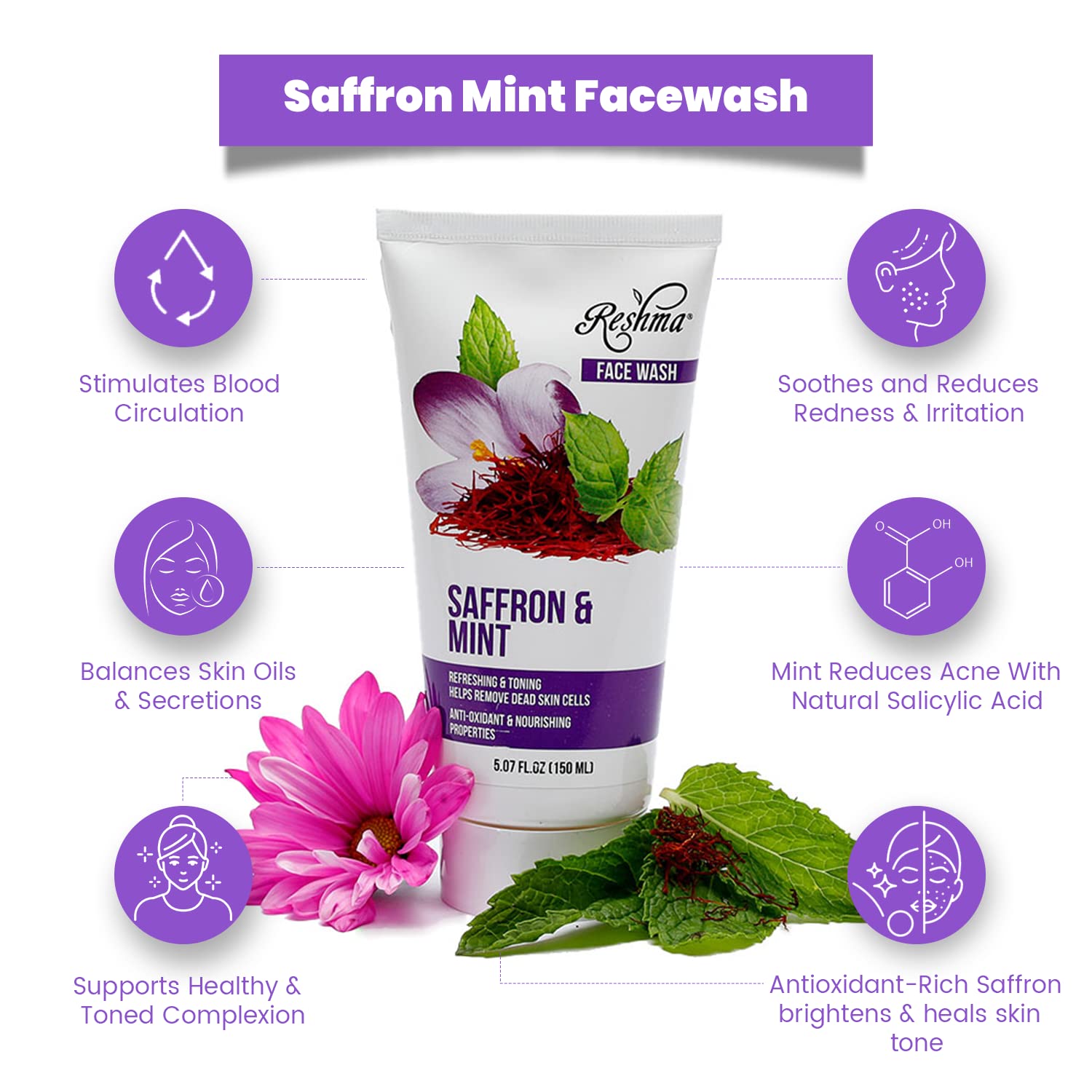 Foto 7 pulgar | Limpiador Facial Reshma Beauty Saffron & Mint Para Todo Tipo De Piel - Venta Internacional.