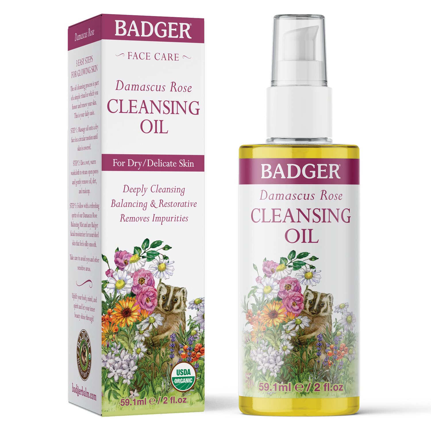 Foto 4 pulgar | Aceite Limpiador Facial Badger Damascus Rose 60 ml Certificado Orgánico - Venta Internacional