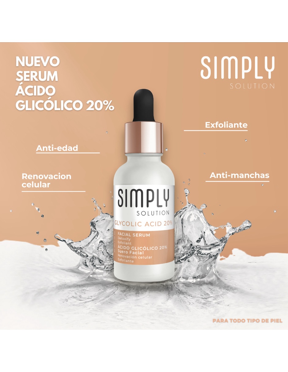 Foto 5 pulgar | Suero Facial Simply Solution Acido Glicolico 20% 30 Ml