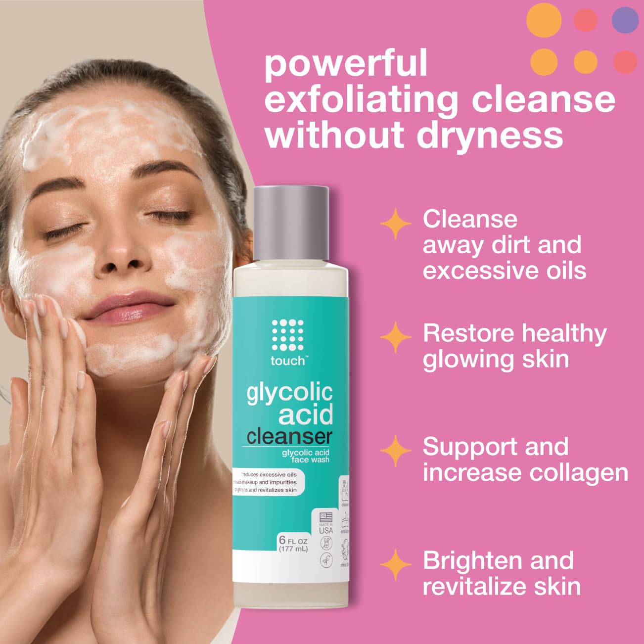 Foto 3 pulgar | Face Wash Touch Exfoliante con 10% de Ácido Glicólico 180 Ml - Venta Internacional