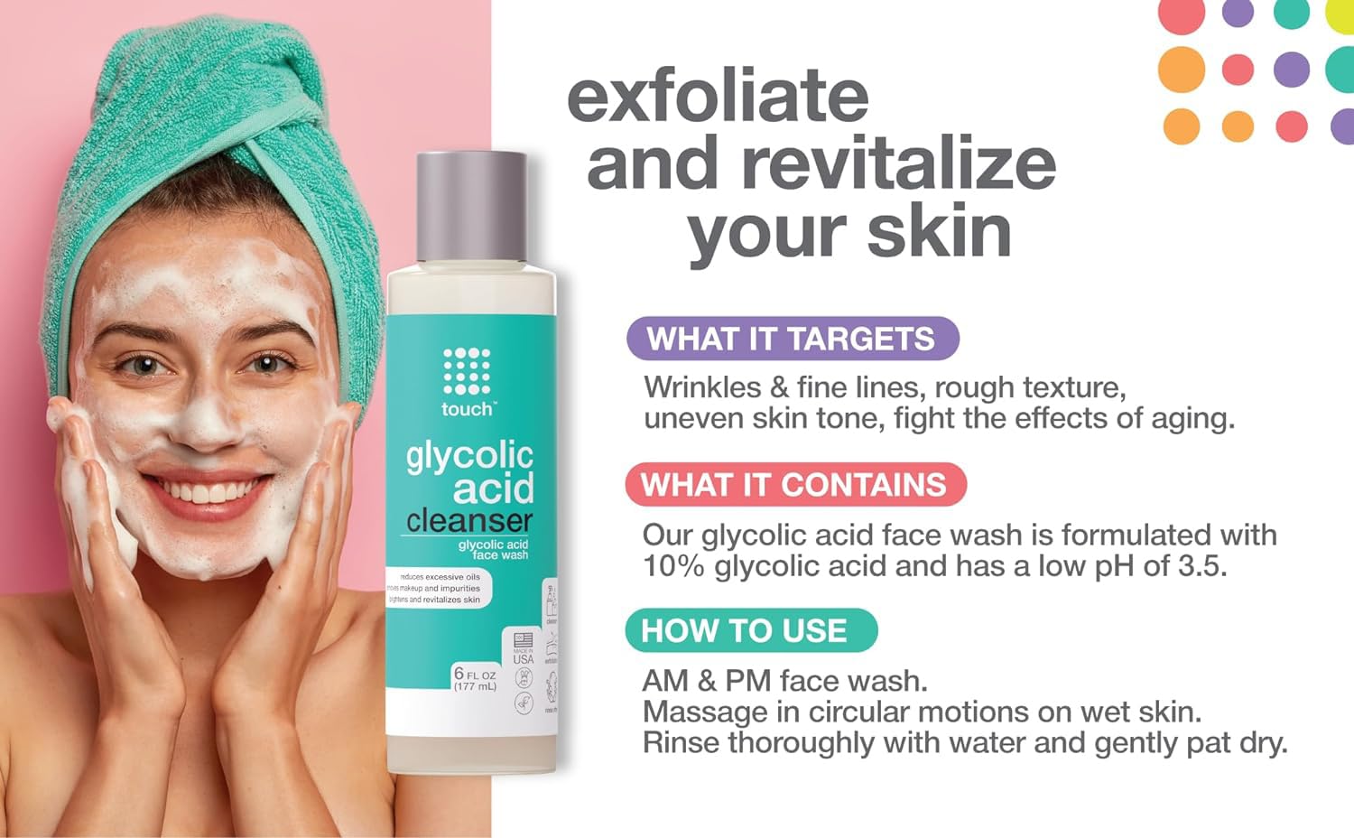 Foto 7 pulgar | Face Wash Touch Exfoliante con 10% de Ácido Glicólico 180 Ml - Venta Internacional