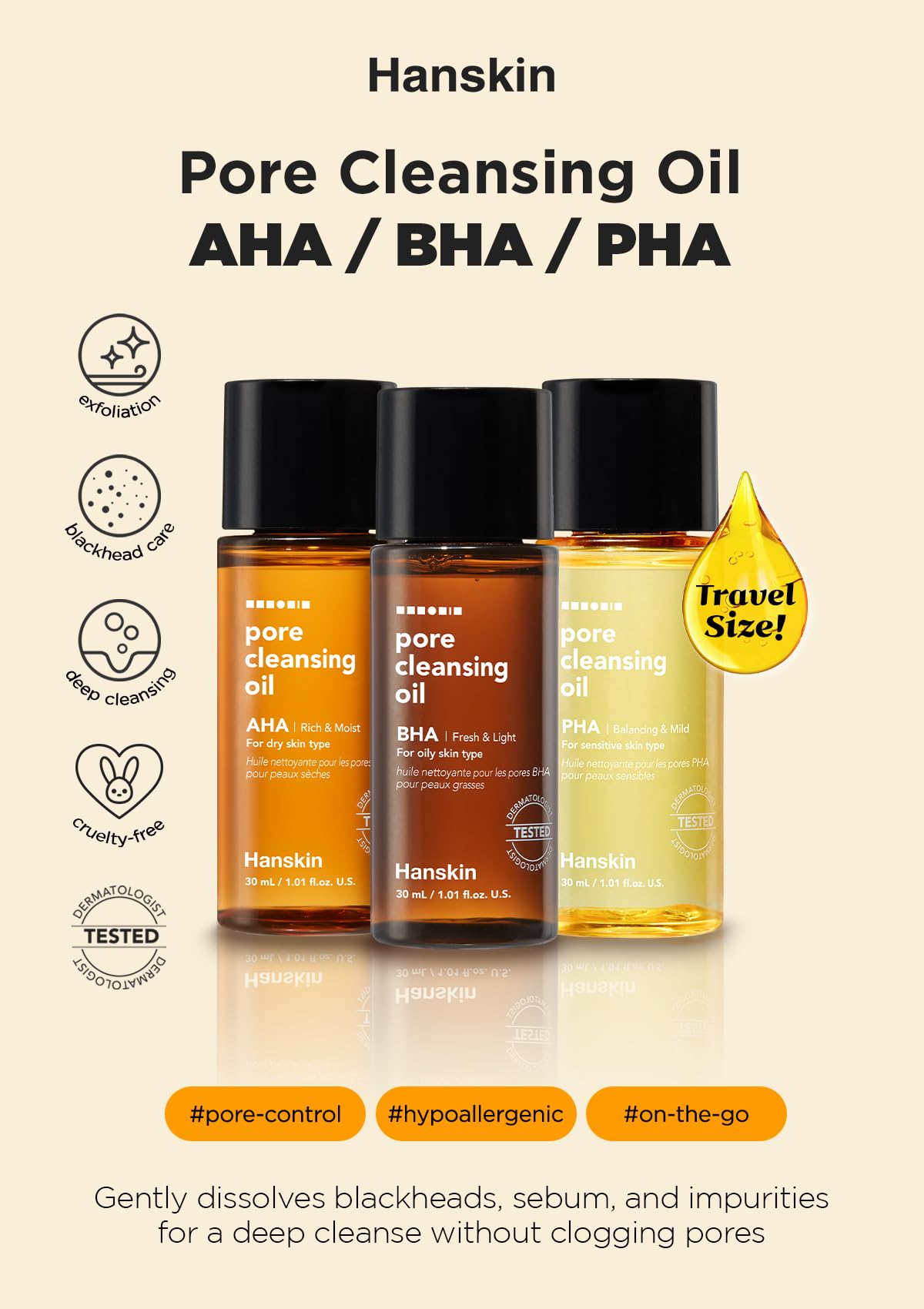 Foto 3 pulgar | Set Desmaquillante Hanskin Pha/bha/aha, Aceite Limpiador De Poros - Venta Internacional.