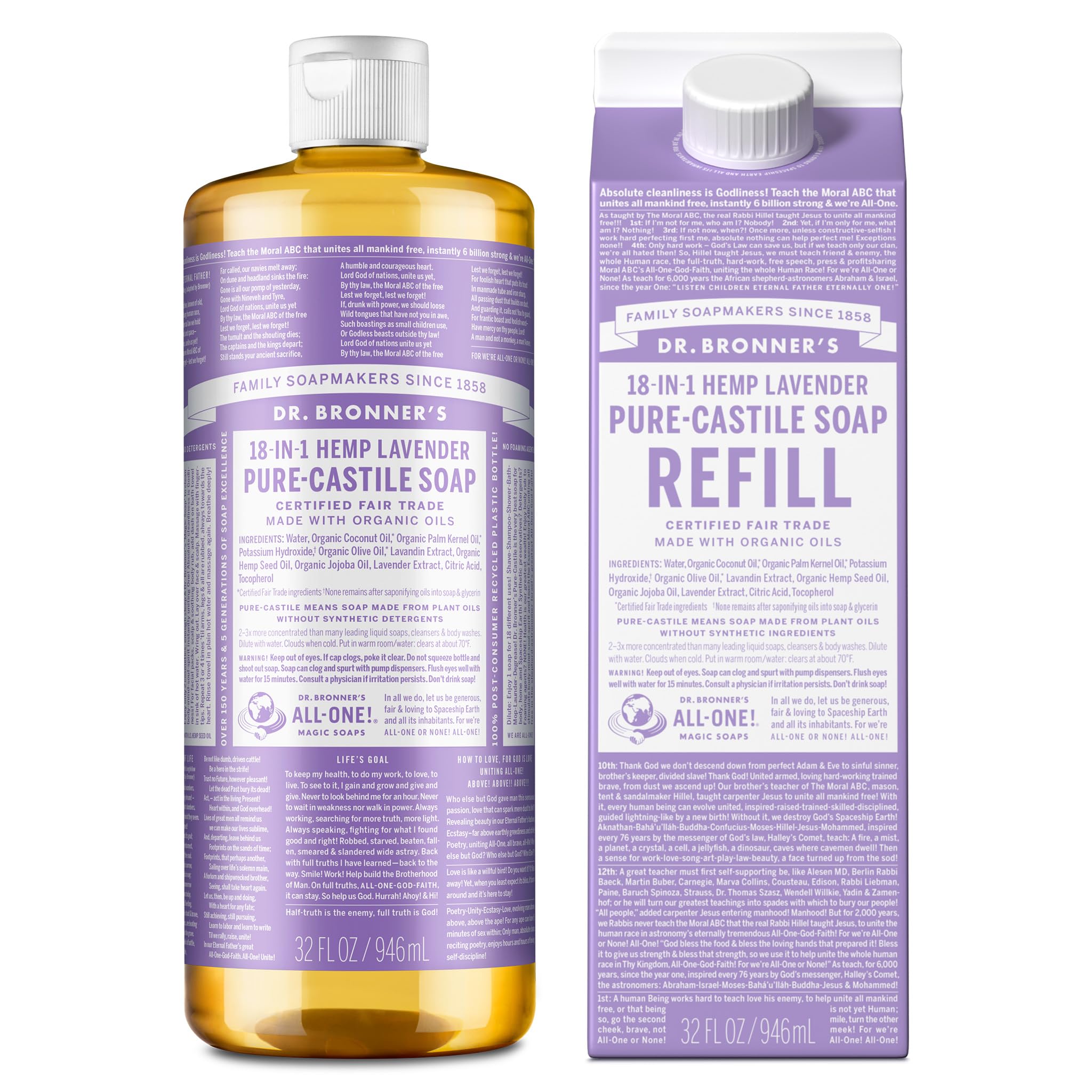 Foto 1 | Jabón Líquido Dr. Bronner's Pure-castile Lavender 946ml + Refi - Venta Internacional.