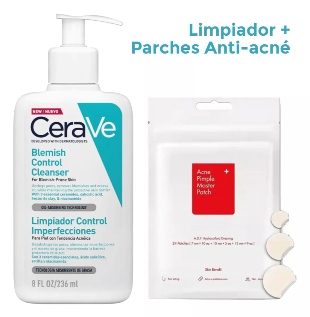 Parches Anti Acné + Limpiador Control Imperfecciones Granos, Barros Y Espinillas Cerave