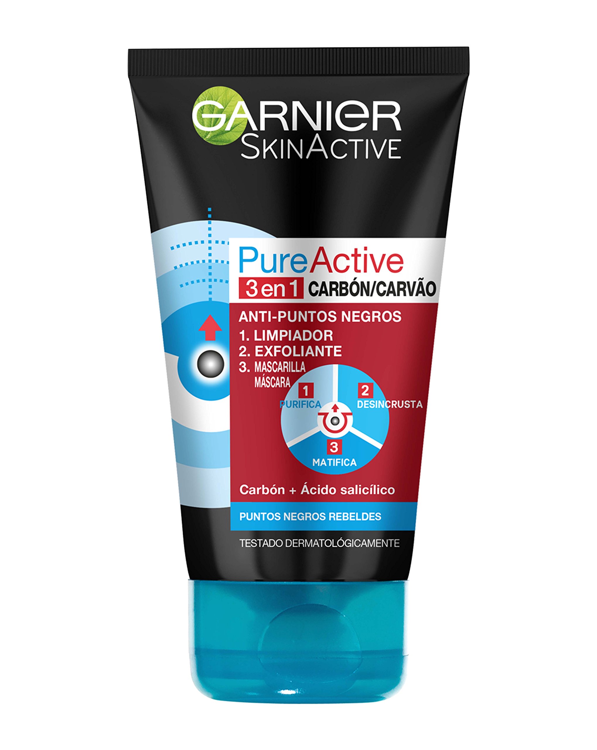 Limpiador Garnier Pure Active 3 En 1, Carbón Vegetal, 150 Ml - Venta Internacional.